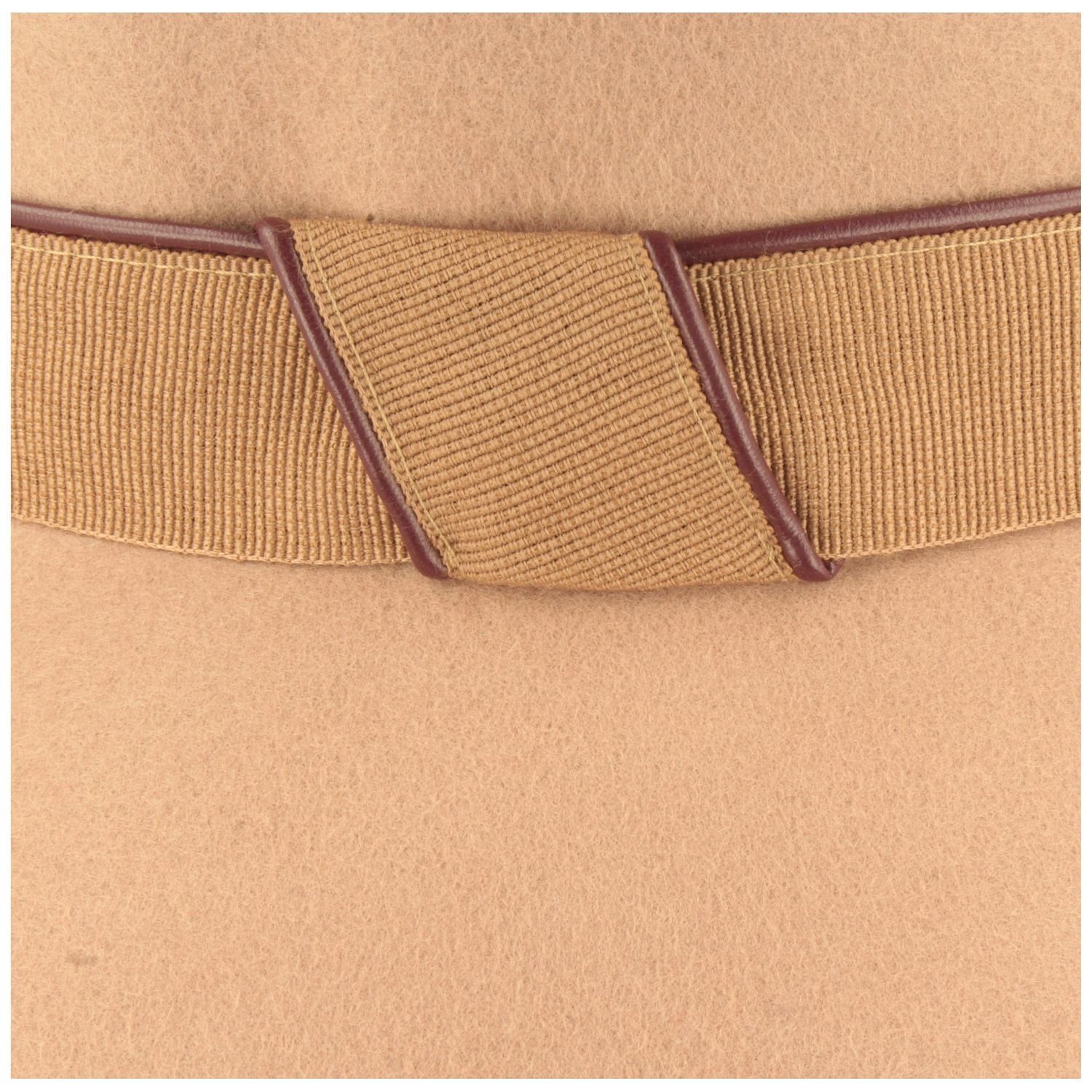 Filzhut Wollfilz-Glocke beige Breiter Band Kunstleder-Paspel mit