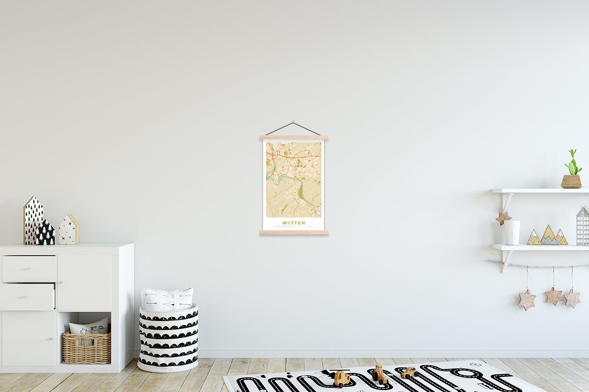 (1 St), - Textilposter Wohnzimmer, für Stadtplan, MuchoWow - Bilderleiste, Poster - Posterleiste, Vintage Magnetisch Witten Karte