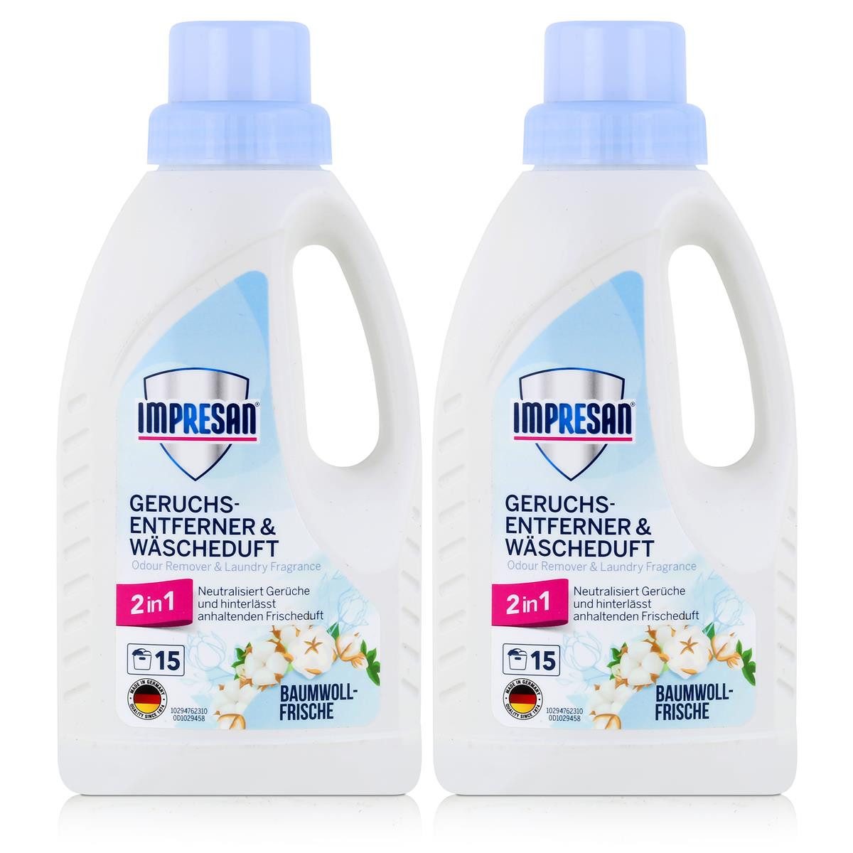 IMPRESAN Wäscheparfüm Impresan Geruchs-Entferner & Wäscheduft Baumwoll-Frische 450ml (2er Pa