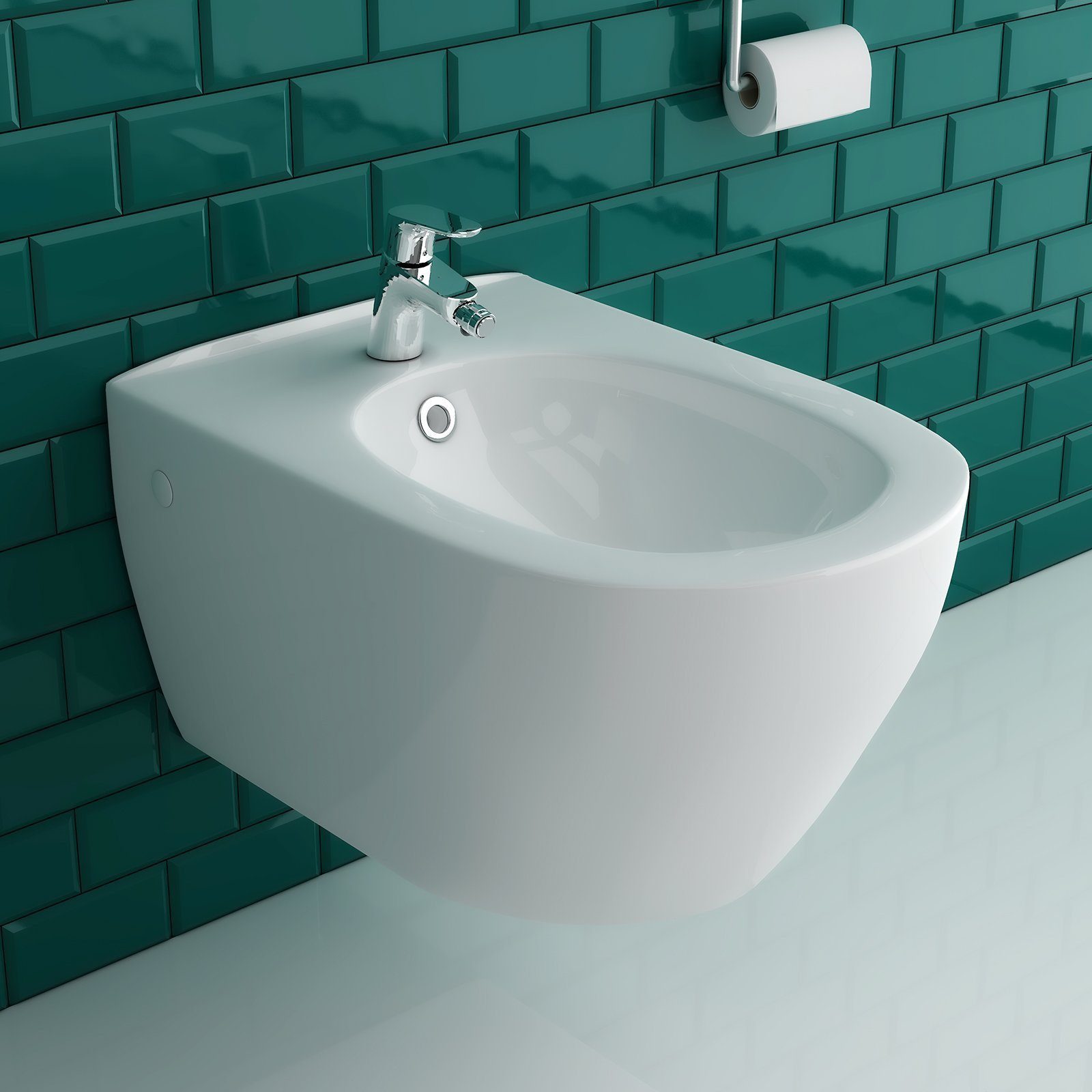 Alpenberger Bidet Keramik Wand-Bidet & Einhebel-Bidetmischer mit Ablaufgarnitur, Oval, Wandhängend - Made in Europa, Waagerecht Abgang, 2-tlg., Wand - Hänge Bidet