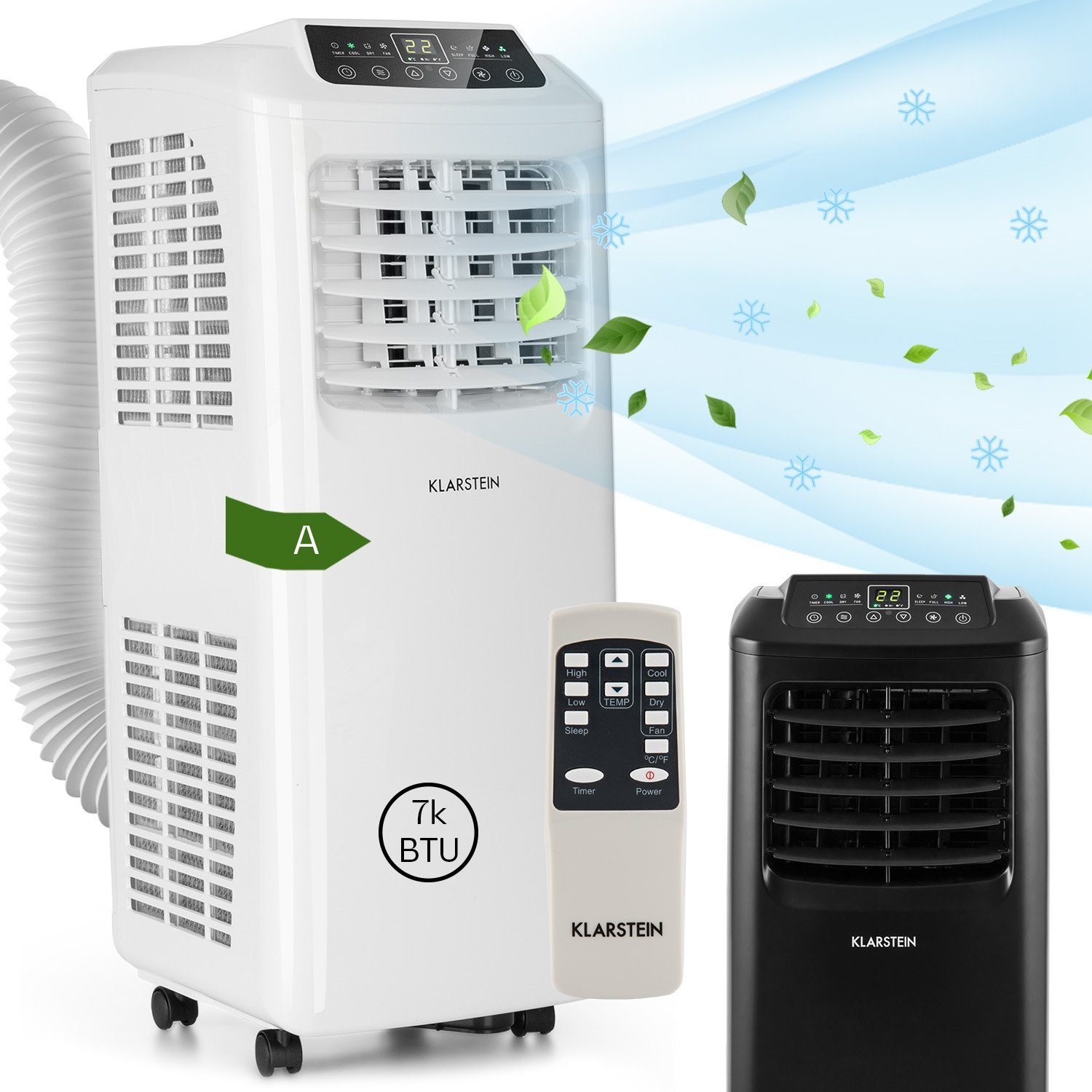 Klarstein Klimagerät Pure Blizzard Klimaanlage 3-in-1 Klimaanlage  Luftentfeuchter & Ventilator 7000 BTU, Klimagerät mobil Air Conditioner  Kühlgerät Luftkühler