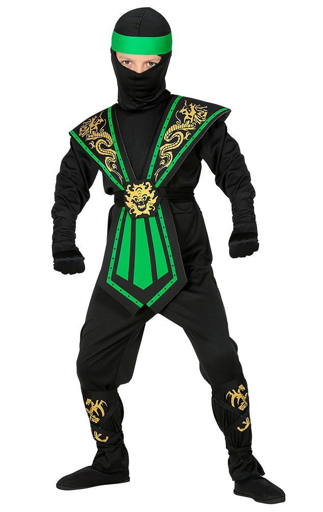Karneval-Klamotten Kostüm Ninja Samurai Krieger grün schwarz, Kinderkostüm  Ninja Kämpfer Junge