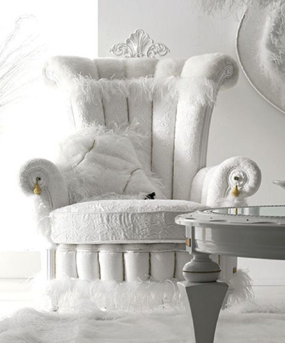Padrino Made Qualität Erstklassische Luxus Weiß Barock Sessel - Barock - Wohnzimmer Wohnzimmer im in Italy Barock Sessel - Gold Prunkvoller - Schloß - Barockstil Sessel Möbel Casa / Möbel