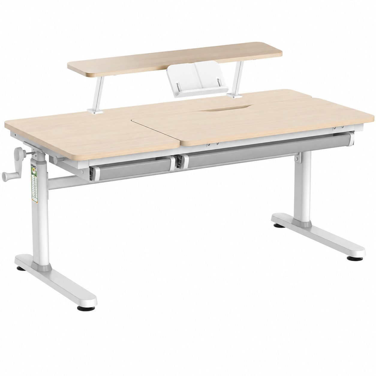 HOKO Kinderschreibtisch höhenverstellbar mit 90x20 cm Aufsatz (Kinderschreibtisch, 1-St., mit 80x40 cm neigbarer Tischplatte, Buchstütze und 2 Schubladen), 120x60 cm Arbeitsfläche, für Kinder ab 6, Holzoptik, CELIN & ALVO