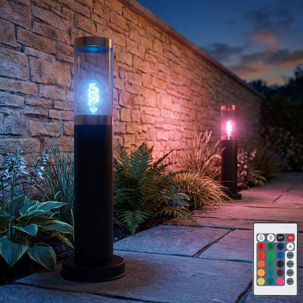 GLOBO LIGHTING LED Außen-Stehlampe, Leuchtmittel inklusive, Warmweiß, Farbwechsel, Sockellampe Außenstehlampe Wegelampe Fernbedienung dimmbar RGB LED 2x