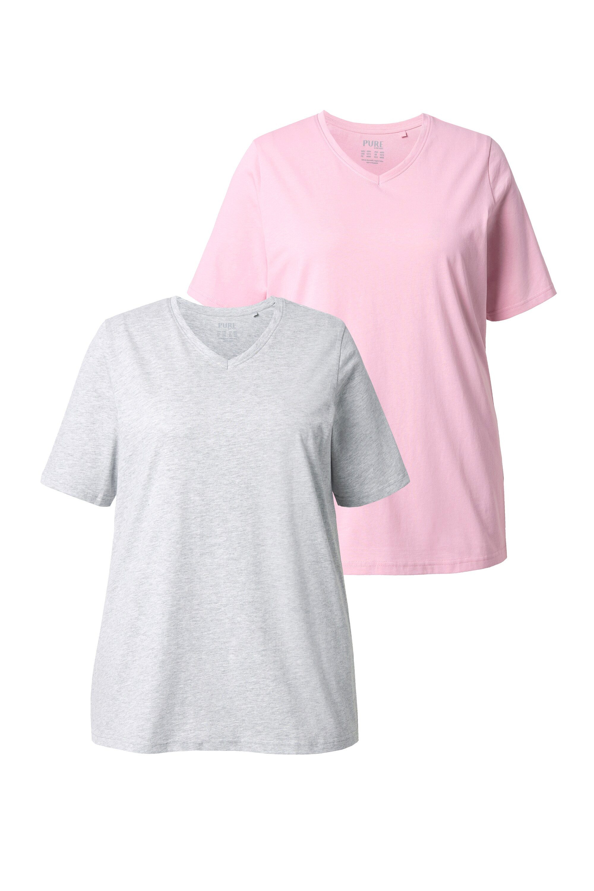 Ulla Popken T-Shirt T-Shirts 2er-Pack V-Ausschnitt Halbarm (2-tlg) günstig online kaufen