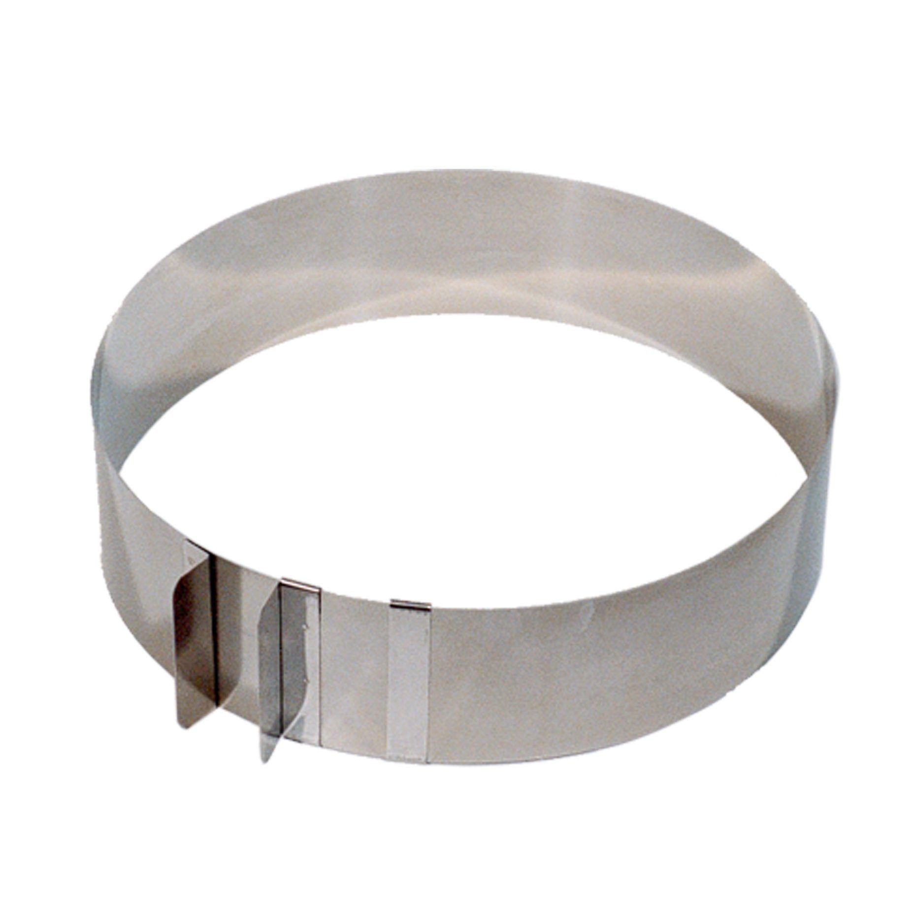 LARES Tortenring 6031, verstellbarer Durchmesser 18-30cm, Federbandstahl, mit Griff, Höhe Rand ca. 7cm, ohne Boden - Made in Germany