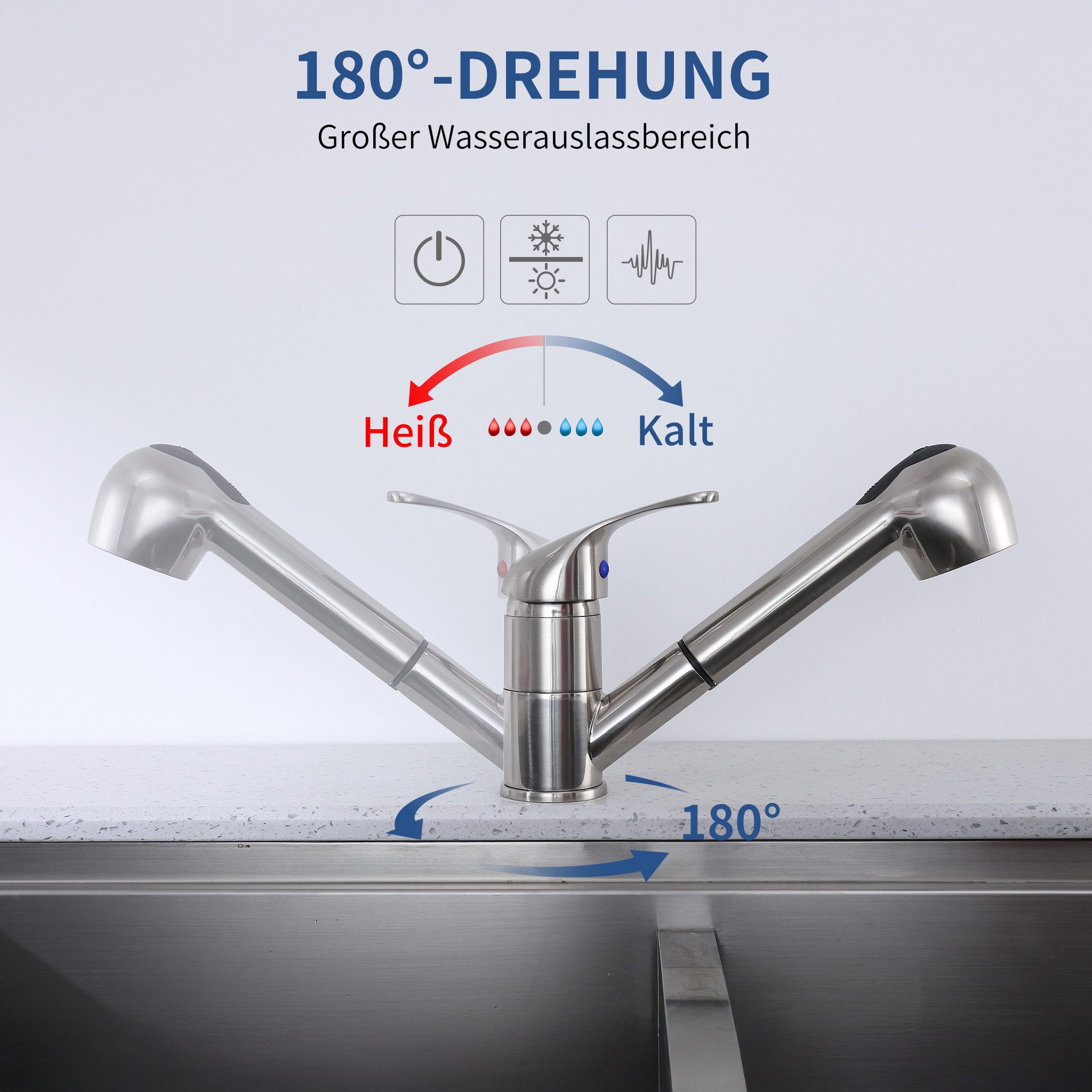 HOMELODY Spültischarmatur Hochdruck Wasserhahn Küche 180° günstig online kaufen