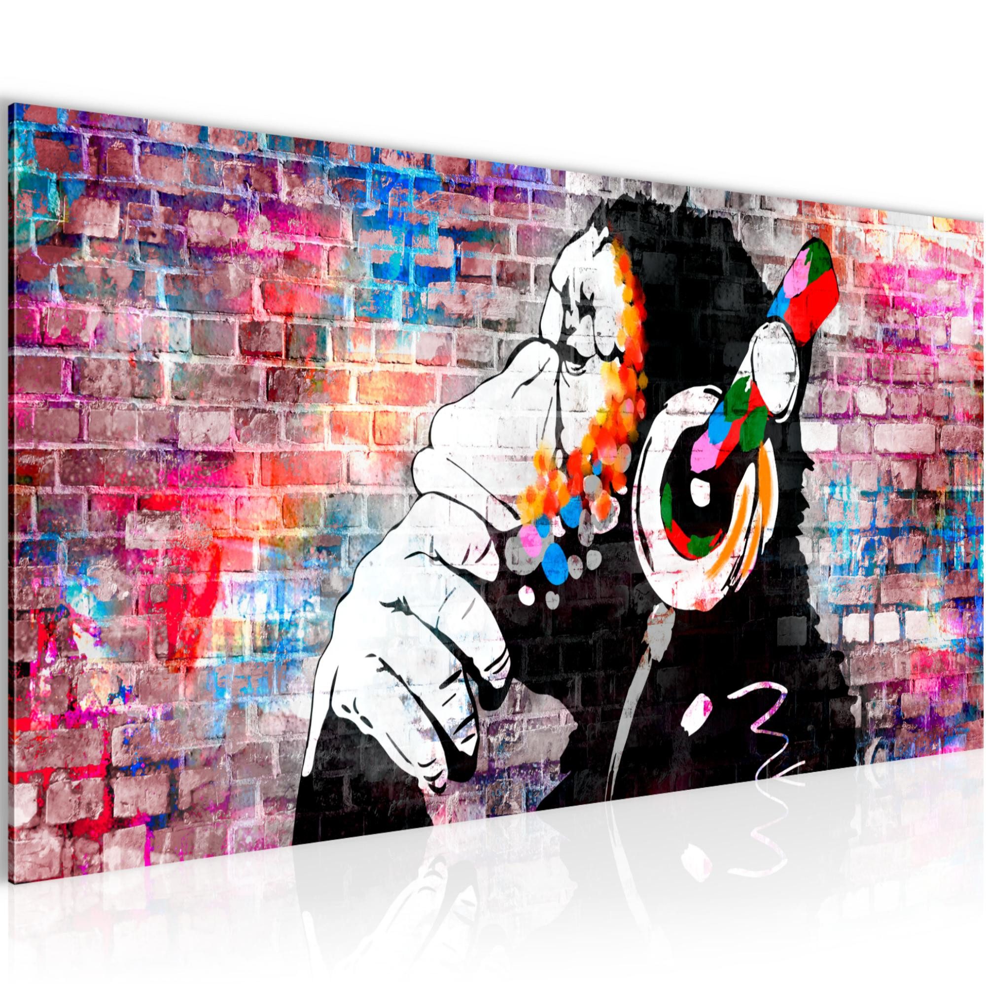 Runa Art Wandbild Banksy Style Street Art Deko Loft Wohnzimmer Bilder, Affe mit Kopfhörer (1 St)