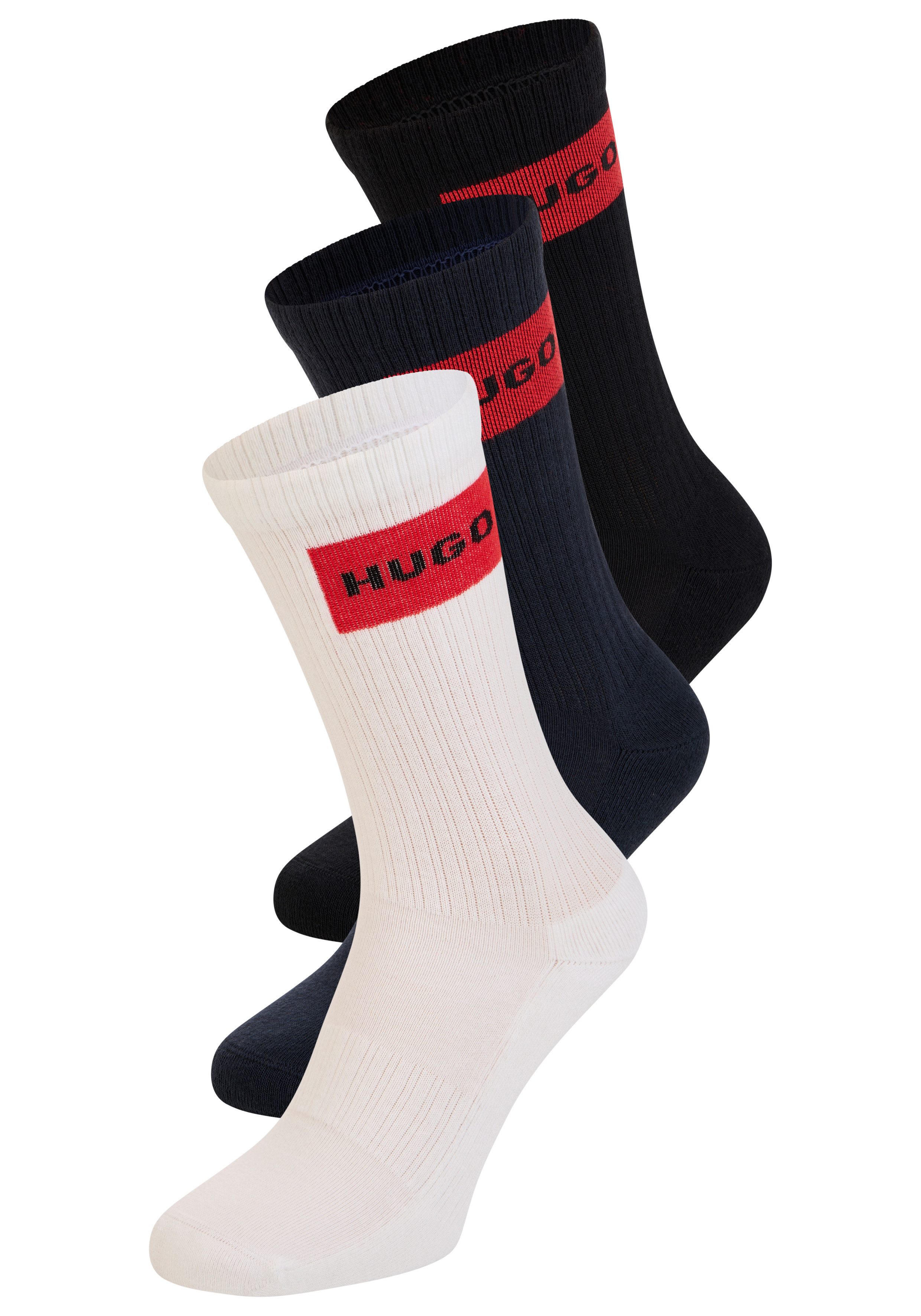 HUGO Freizeitsocken 3P QS RIB LABEL (Packung, 3-Paar, 3er) mit kontrastfarb günstig online kaufen