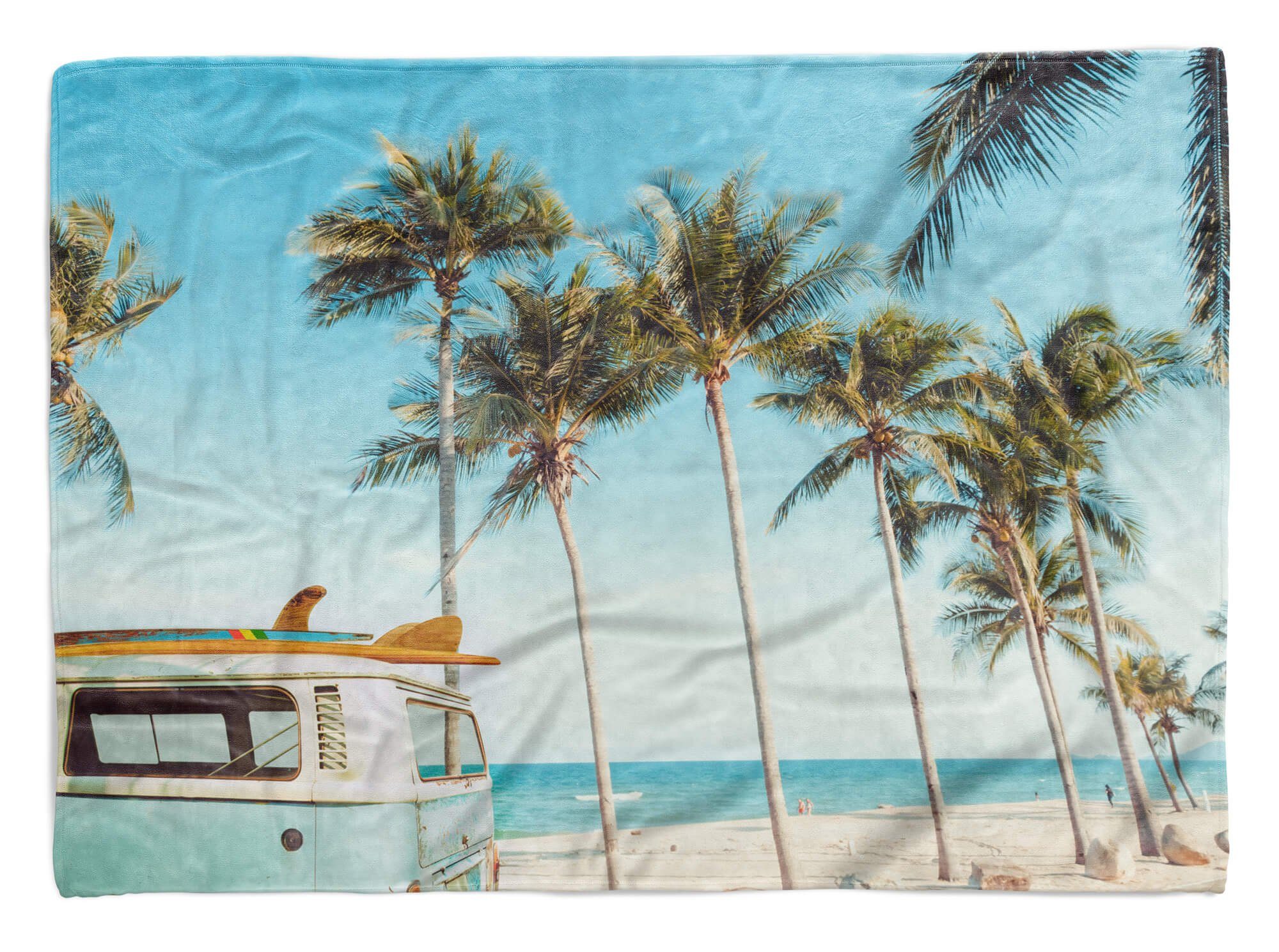 Sinus Art Handtücher Handtuch Strandhandtuch Saunatuch Kuscheldecke mit Fotomotiv Palmen Sommer Sonn, Baumwolle-Polyester-Mix (1-St), Handtuch