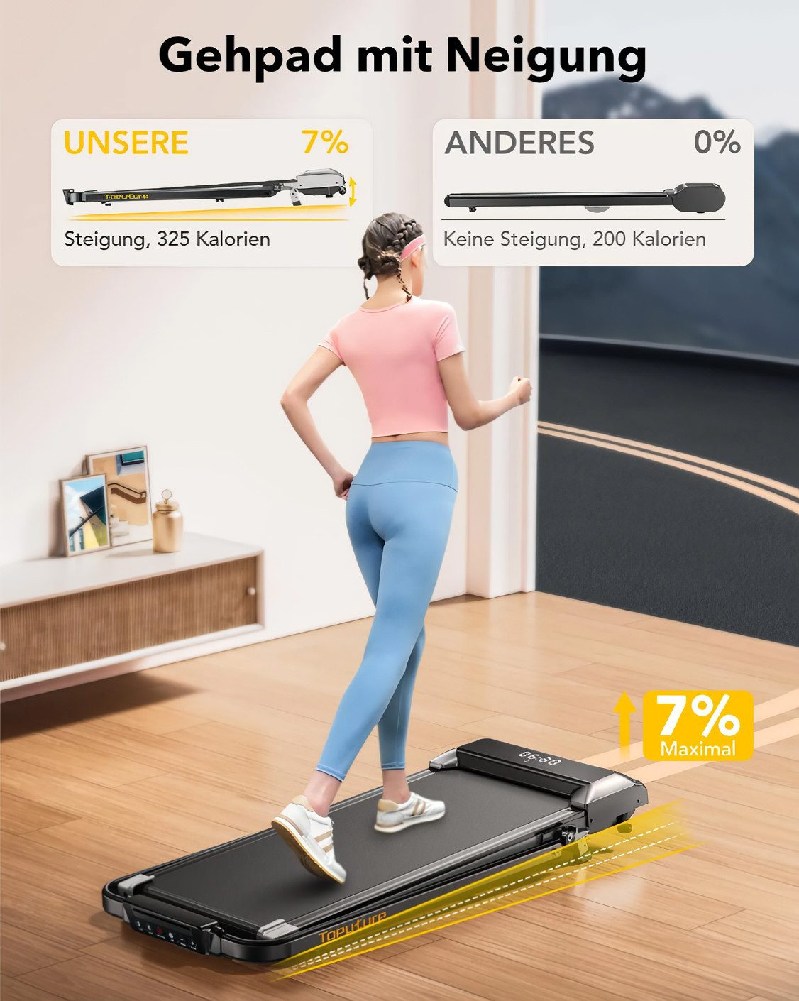 Laresar Laufband 7% Neigung, LED-Display, Fernbedienung mit Pause, App-kompatibel,Intelligente Vernetzung,Platzsparendes Design