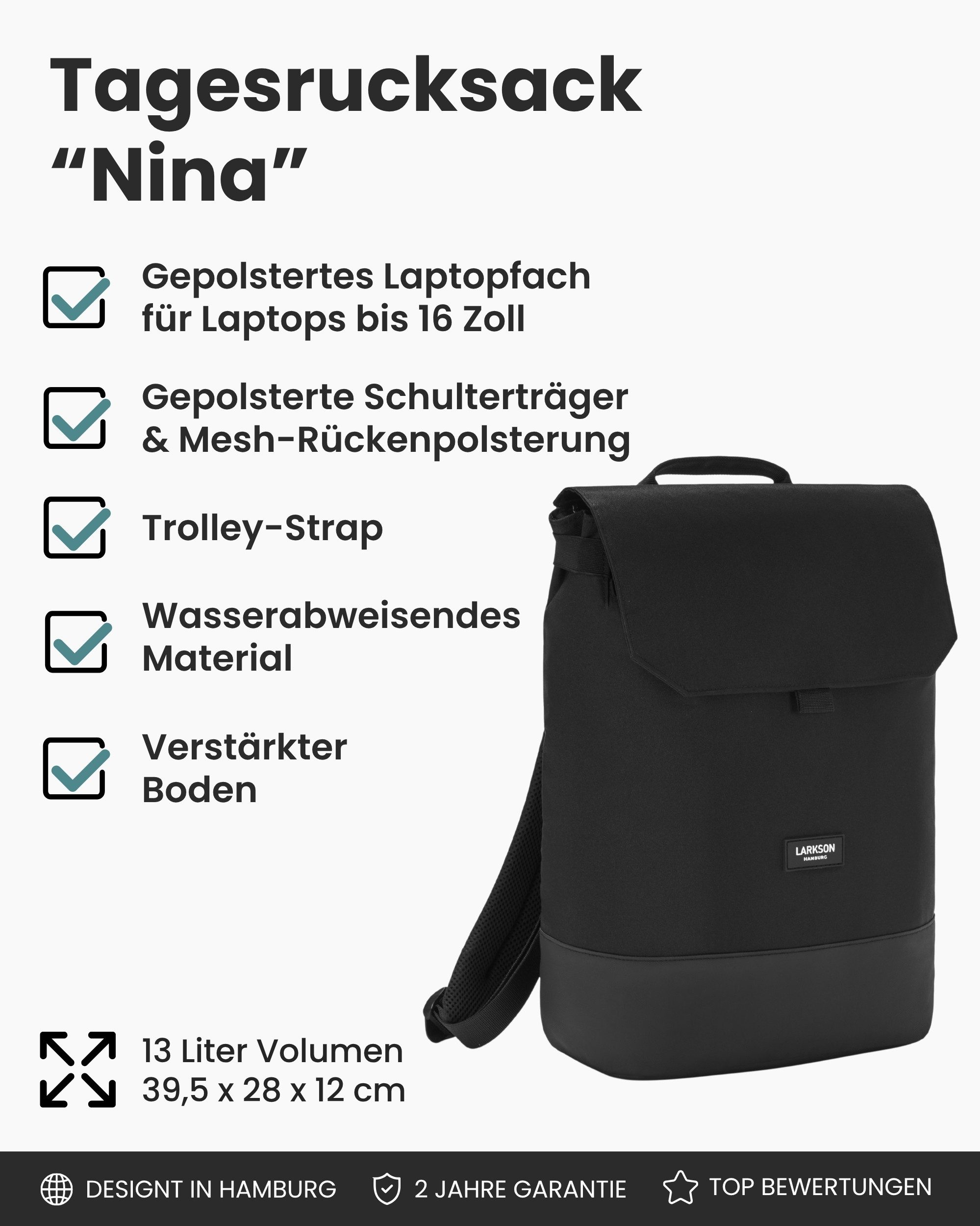 LARKSON Cityrucksack Nina Tagesrucksack für Damen (1-tlg), Damenrucksack mit 16 Zoll Laptopfach, Wasserabweisend