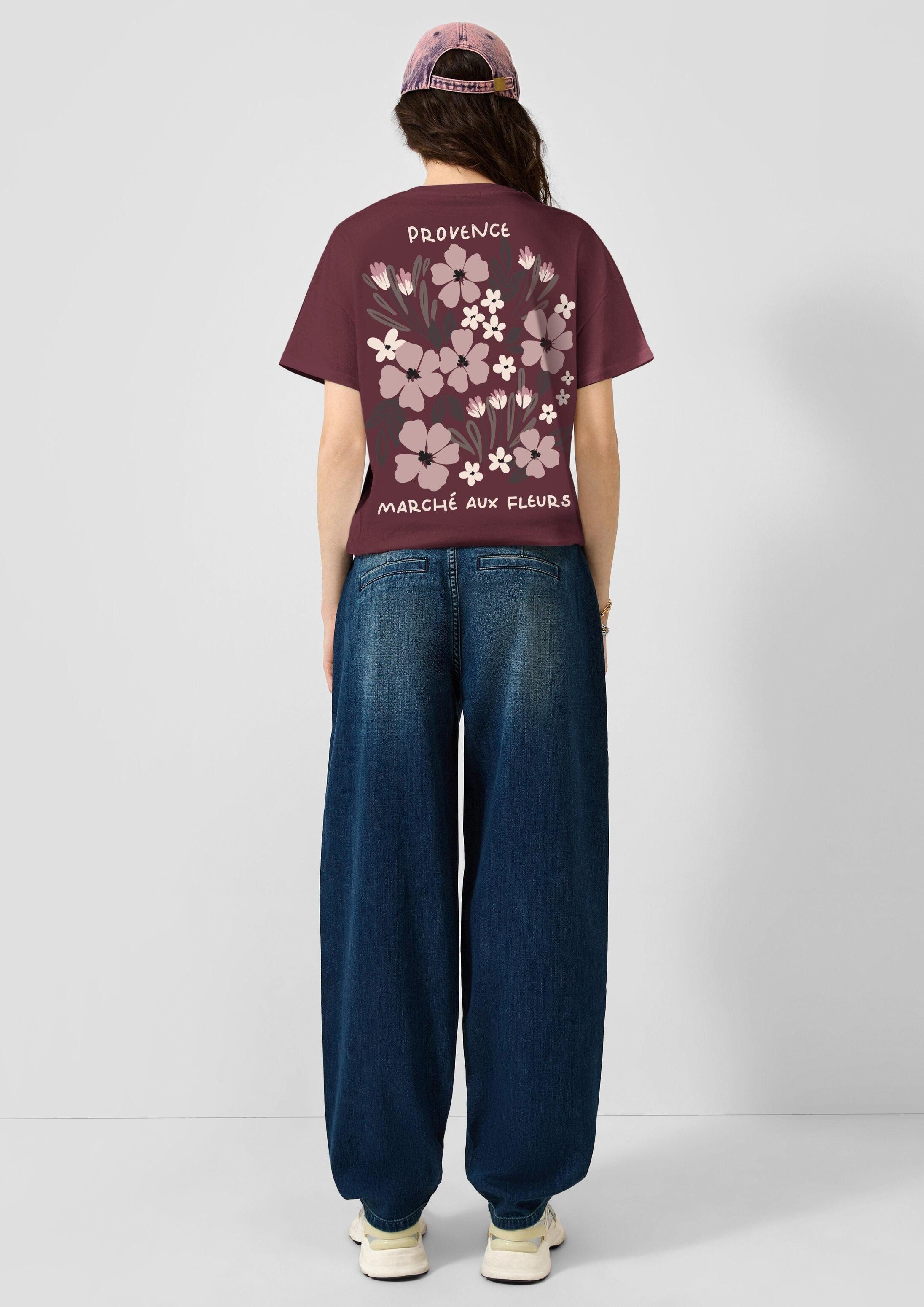 QS Kurzarmshirt T-Shirt Baumwollshirt mit Rücken- und Frontprint