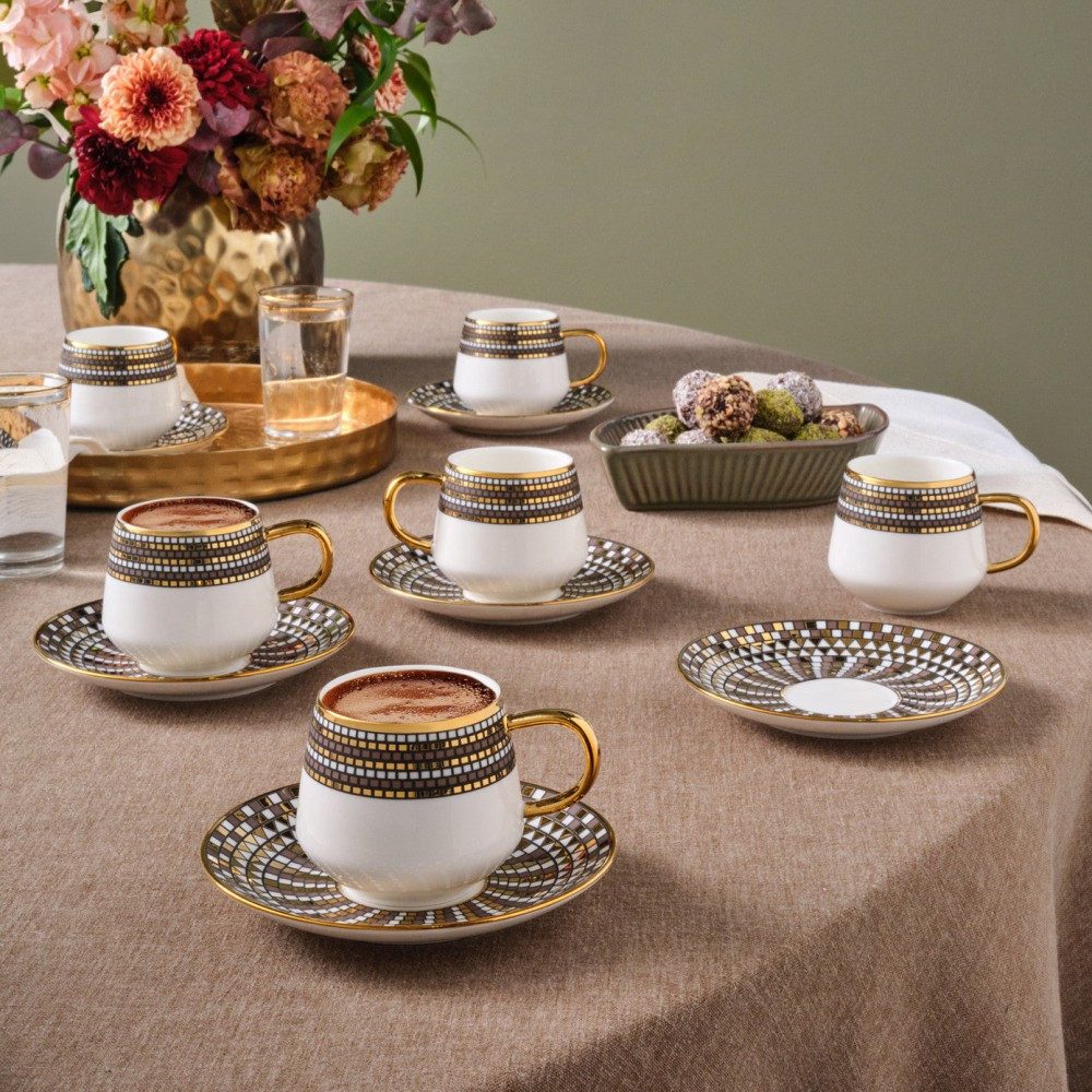 Karaca Kaffeeservice Karaca Belgin, 6 Person Kaffee Tasse Set, 90 ML