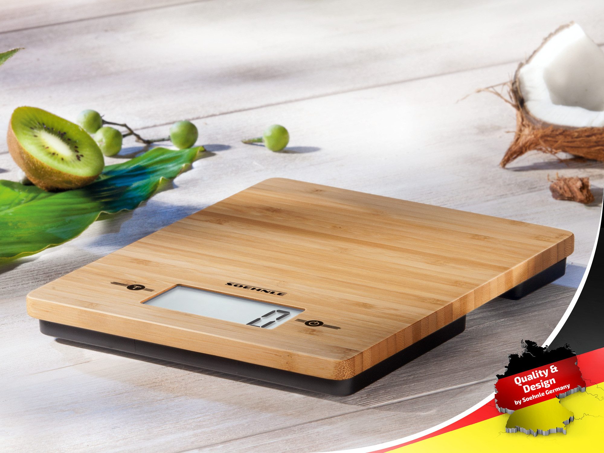 Soehnle Küchenwaage Bamboo, (1-tlg), LCD-Anzeige, bis 5kg, große Wiegefläche aus Bambus
