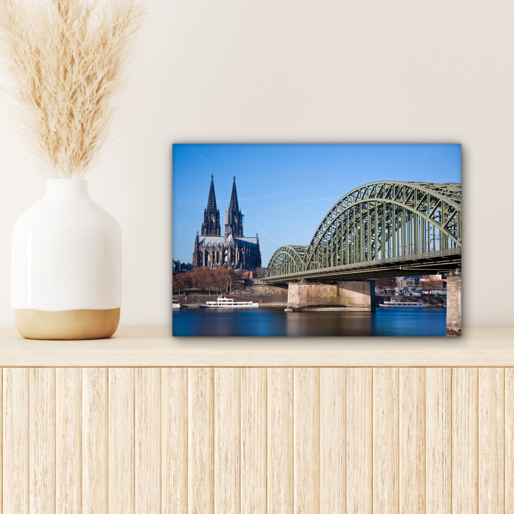 - Aufhängefertig, Leinwandbild (1 Wandbild - St), Wanddeko, Eisenbahn Leinwandbilder, cm Brücke Köln, OneMillionCanvasses® 30x20