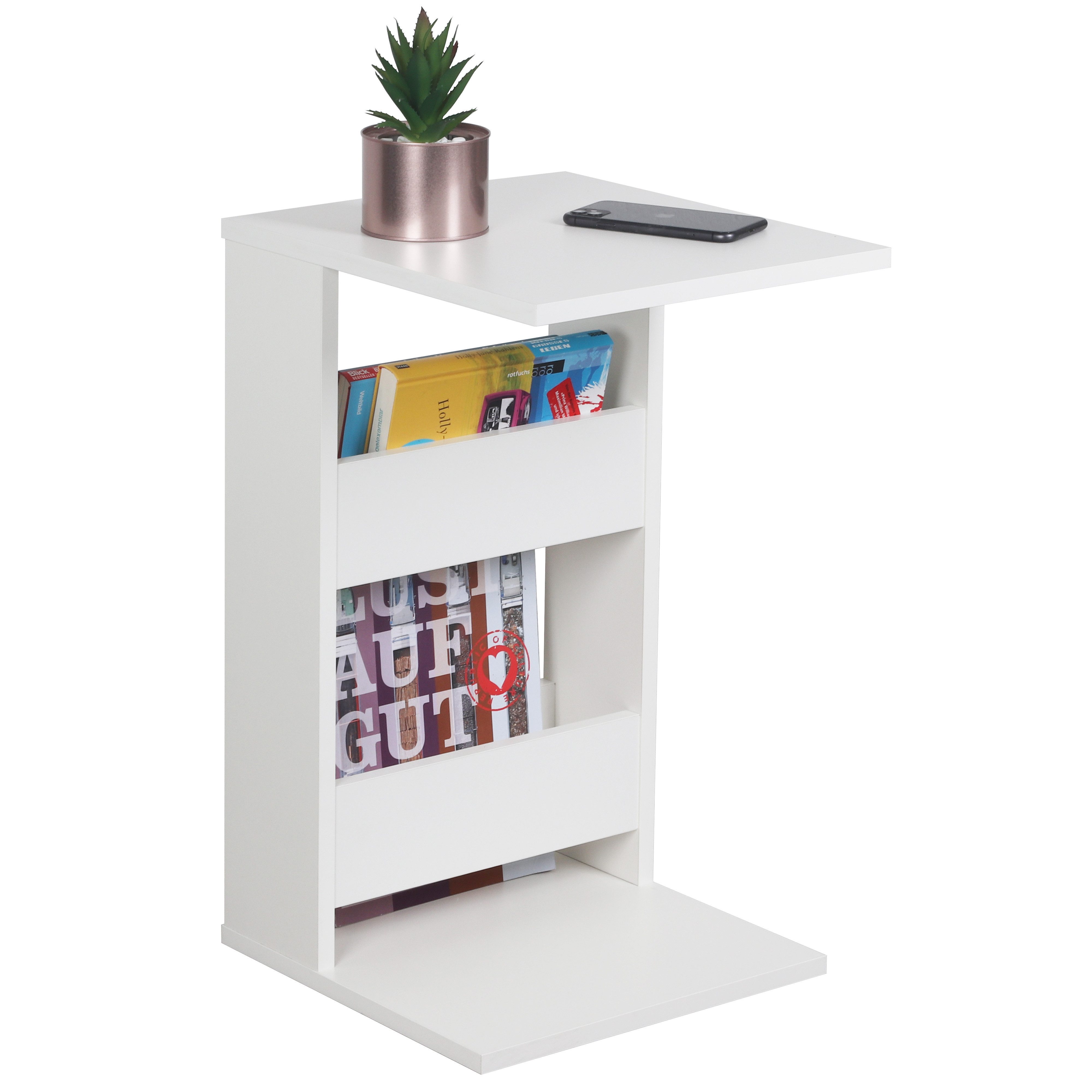 RICOO Beistelltisch WM042-WM (1-St), Sofatisch mit Stauraum Ablage Wohnzimmer Tisch Nachttisch Kaffeetisch