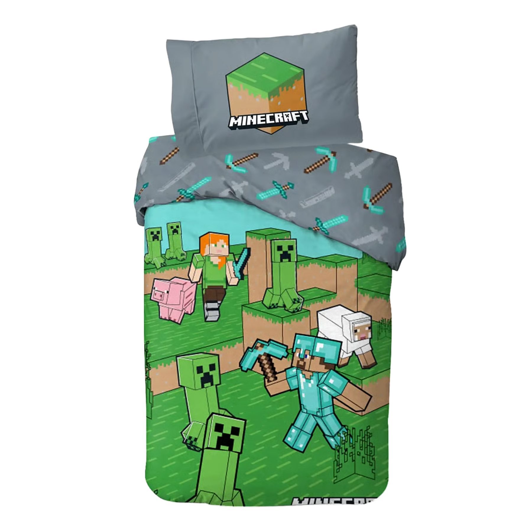 Minecraft Bettwäsche Mehrfarbig Baumwolle Bettbezug Kissenbezug 140 x 200 cm 60 x 63 cm, Baumwolle