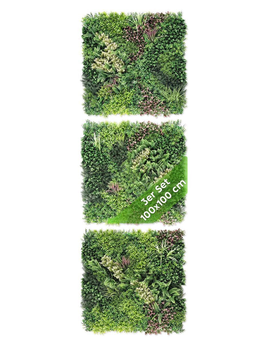 Kunstpflanze Künstliche Pflanzenwand Indoor & Outdoor, Blumenwand, Green Wall Urban Jungle, JELLE & JACOB, Höhe 100 cm, pflegeleicht & langlebig für Wohlfühl-Atmosphäre