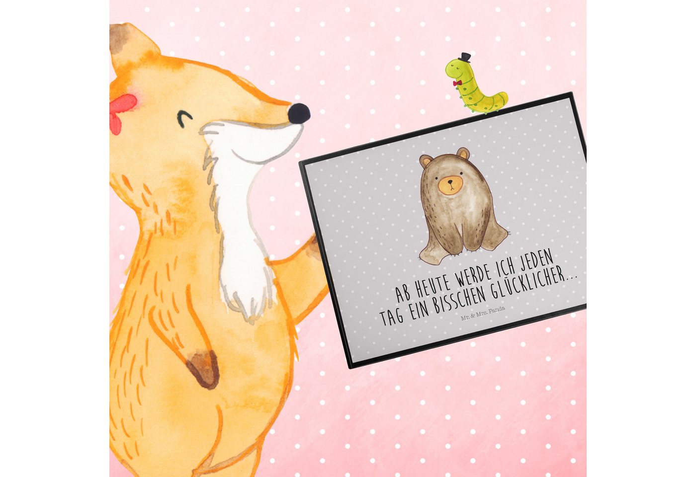 Thumbnail - Mr. & Mrs. Panda Schreibtischunterlage Bär sitzend - Grau Pastell - Geschenk, Büroartikel, Schreibunterlage, (Packung, 1...