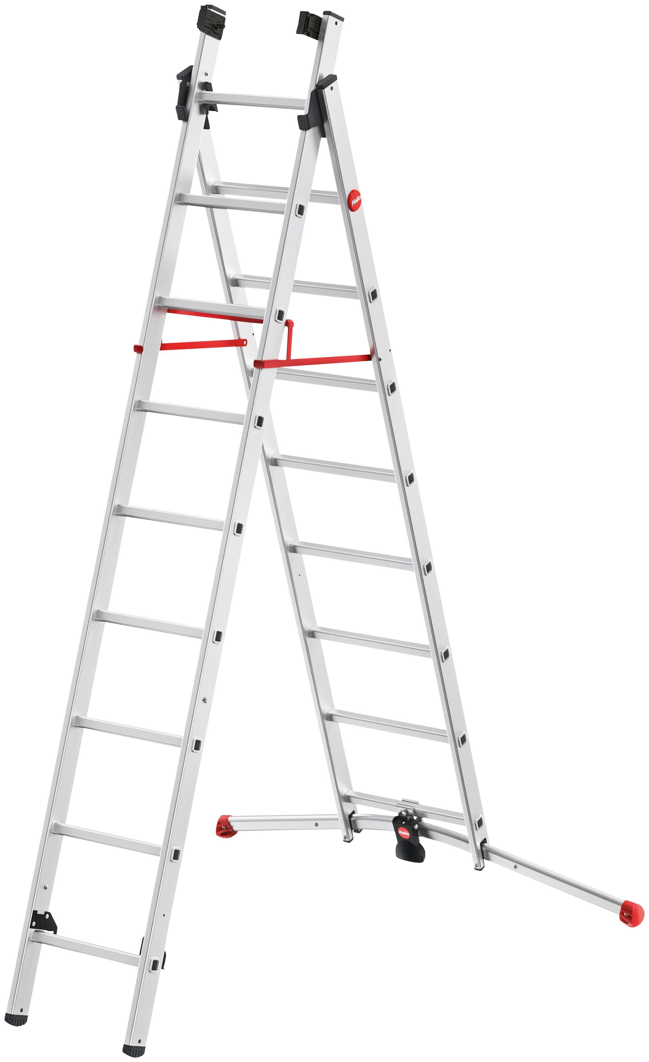 Hailo Anlegeleiter S100 ProfiLOT, Aluminium Kombileiter 3-teilig 2x9 + 1x8 Sprossen