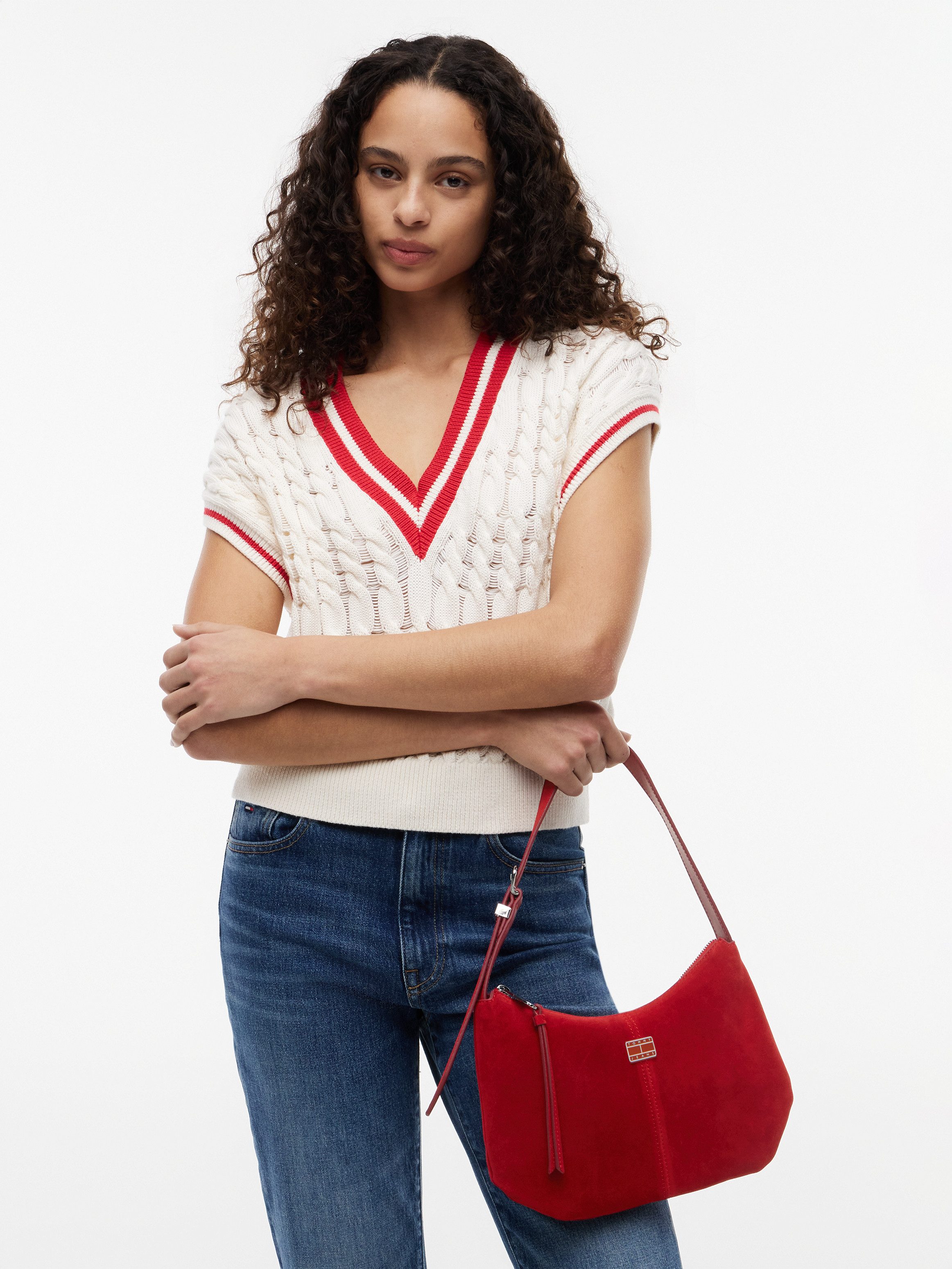 Tommy Jeans Schultertasche TJW SLOUCHY SUEDE SHOULDER BAG, Tragetasche, Schultertasche, Handtasche mit Ziernaht