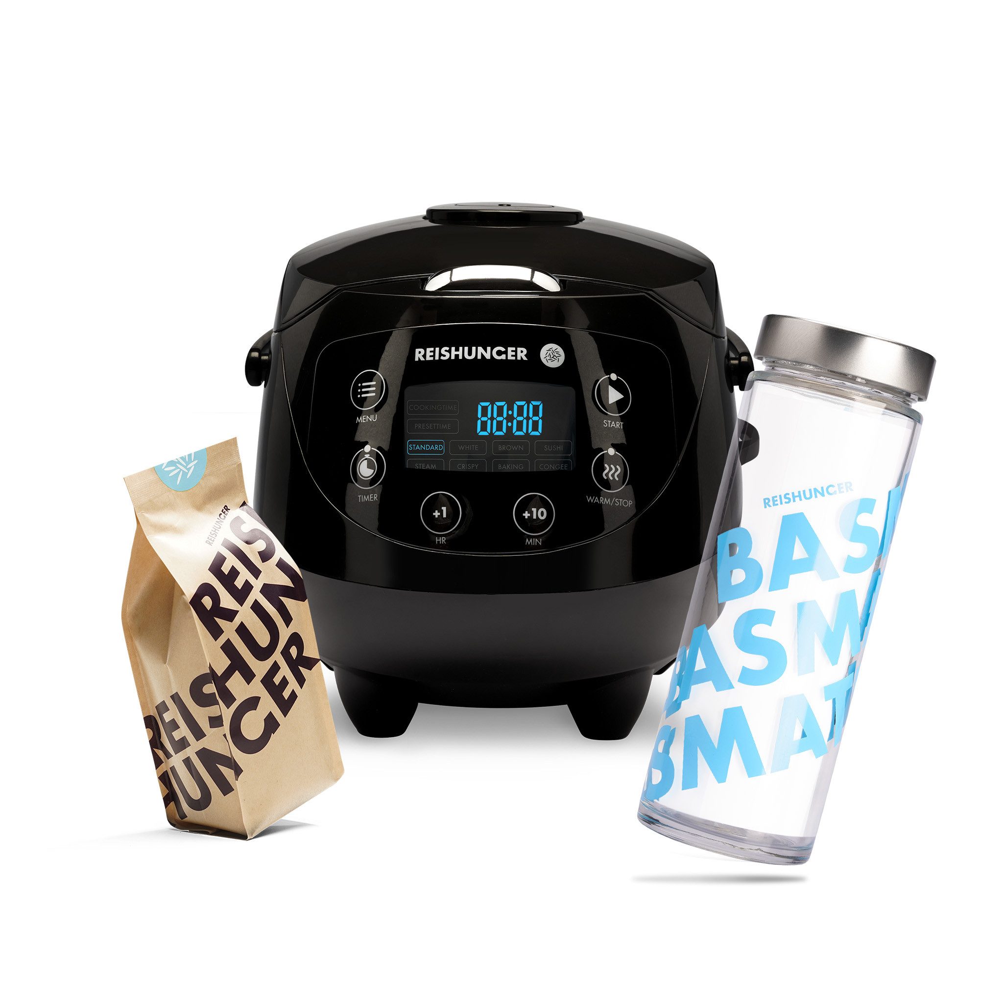 Reishunger Reiskocher Digital Mini – 0,6 L – Multikocher – 8 Programme – Keramikbeschichtung, 350 W, Innovative Fuzzy Logic 7-Kochphasen-Technologie