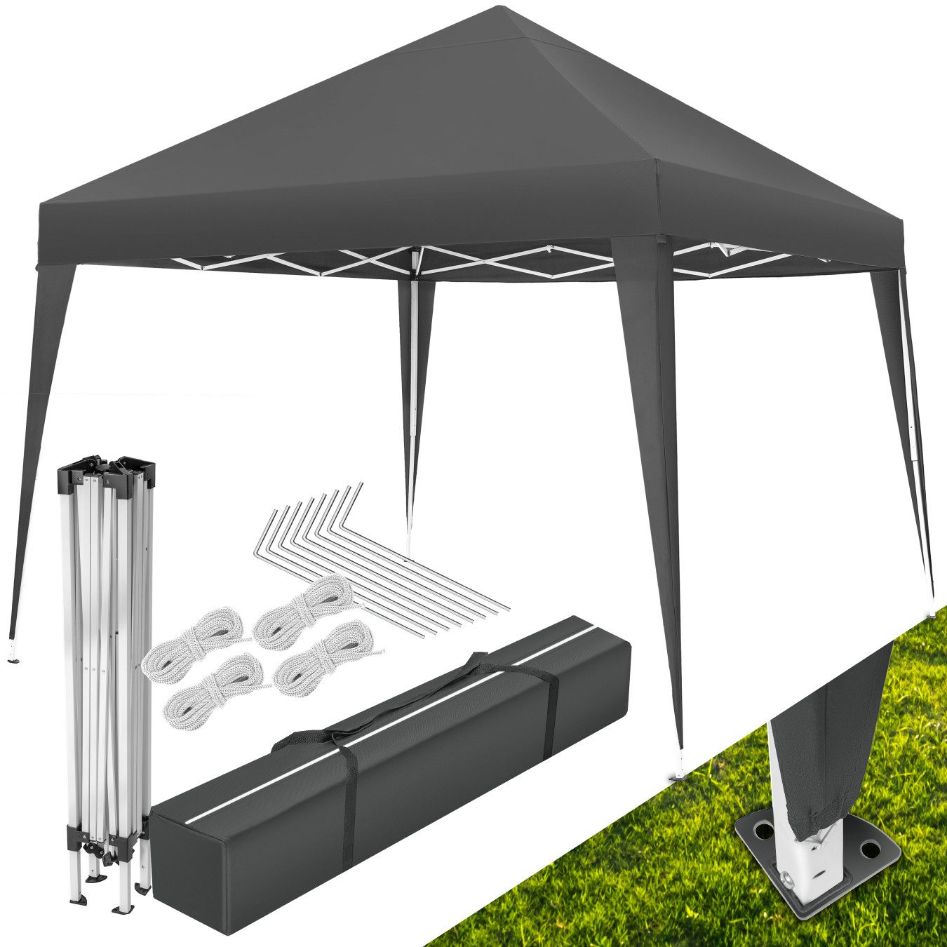 tectake Pavillon Rattan Gartenzelt, inklusive Spannseile, Heringe und Tragetasche, mit 0 Seitenteilen, (Partyzelt Linosa, in grau), 3 x 3 m, faltbar und wasserabweisend, höhenverstellbar, mit UV-Schutz