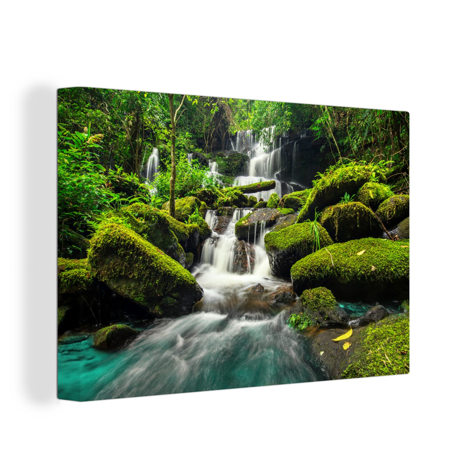 OneMillionCanvasses® Leinwandbild Wasserfall - Blumen - Pflanzen - Begrünung, (1 St), Wandbild Leinwandbilder, Aufhängefertig, Wanddeko, 30x20 cm
