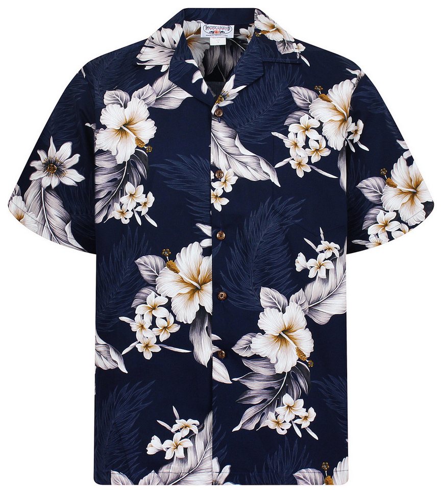 Pacific Legend Hawaiihemd "Enzian" Herren Kurzarm Baumwolle Kokosknöpfe Original Hawaii