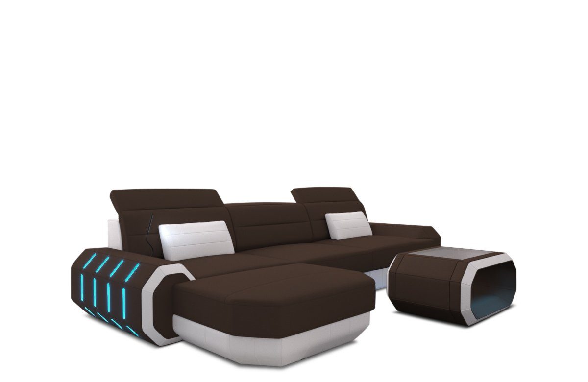 mit Mikrofaser Couch wahlweise L Design Bettfunktion Dreams M Form Sofa Stoffsofa, dunkelbraun-weiß Sofa Ecksofa Roma Polster Stoff
