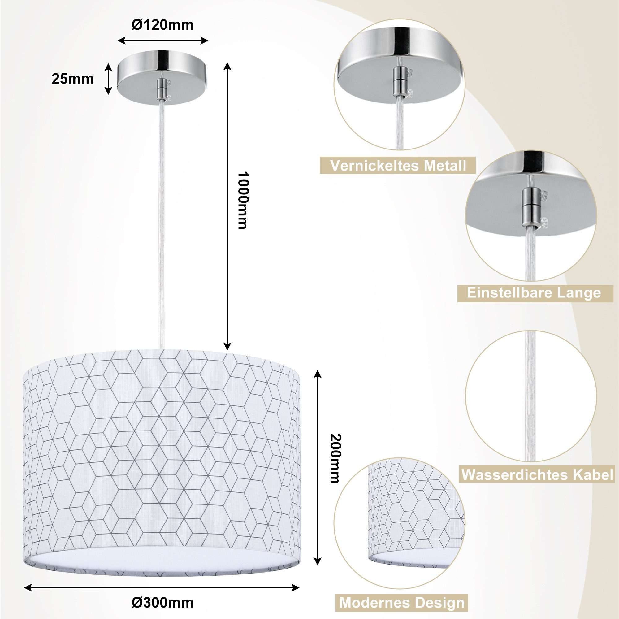 Zedelmaier Pendelleuchte Hängelampe hängend Deckenlampe E27x1/Max.40 W, ohne Leuchtmittel, Geeignet für Esszimmer Wohnzimmer Schlafzimmer Flur