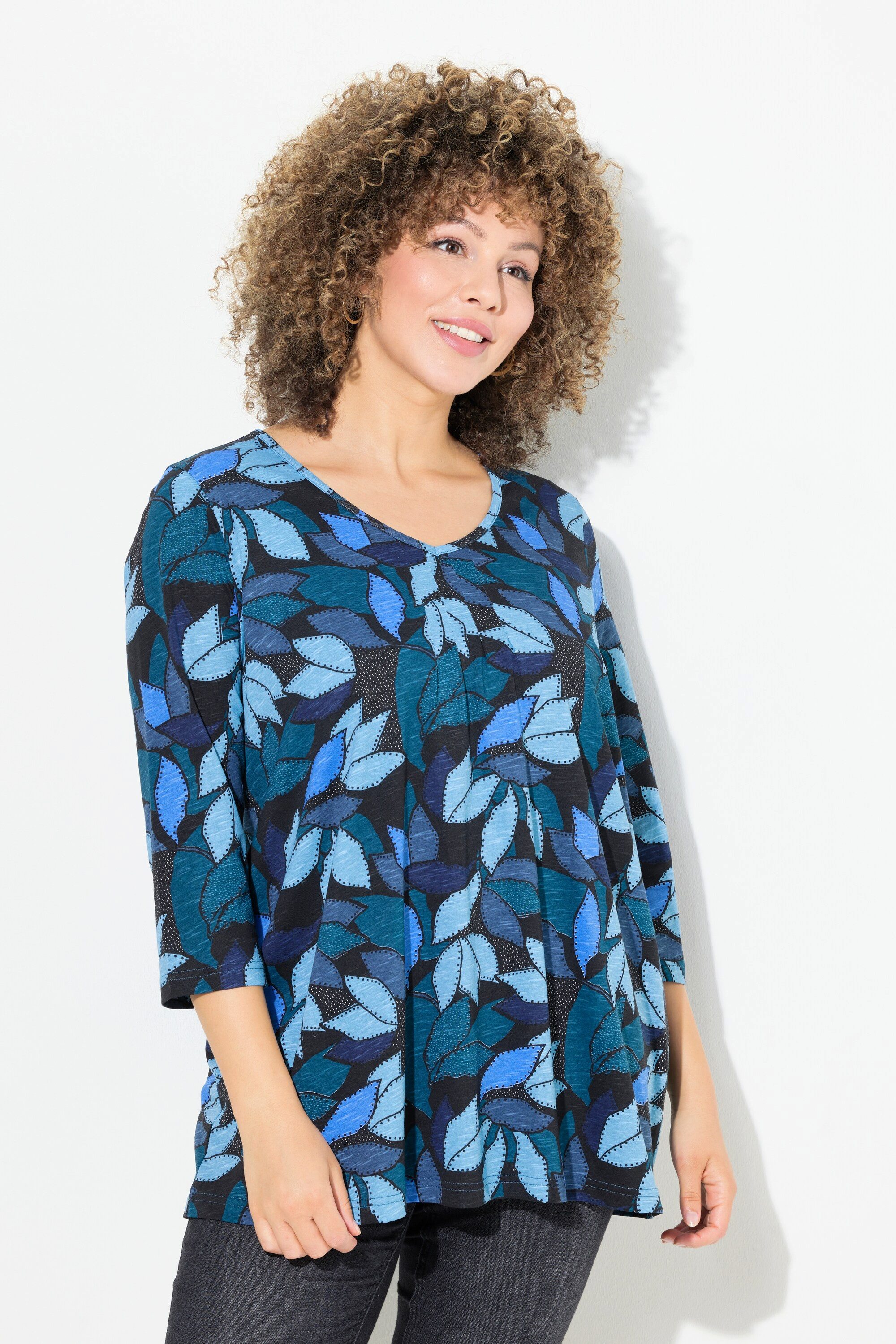 Ulla Popken Sweatshirt Shirt Blätter A-Linie günstig online kaufen