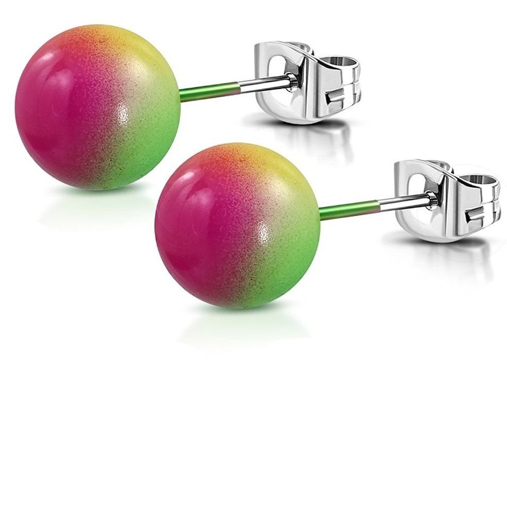 BUNGSA Ohrstecker-Set Ohrstecker Perle mit Farbverlauf Silber aus Edelstahl Damen (1 Paar (2 Stück), 2-tlg), Ohrschmuck Ohrringe pink-grün-gelb