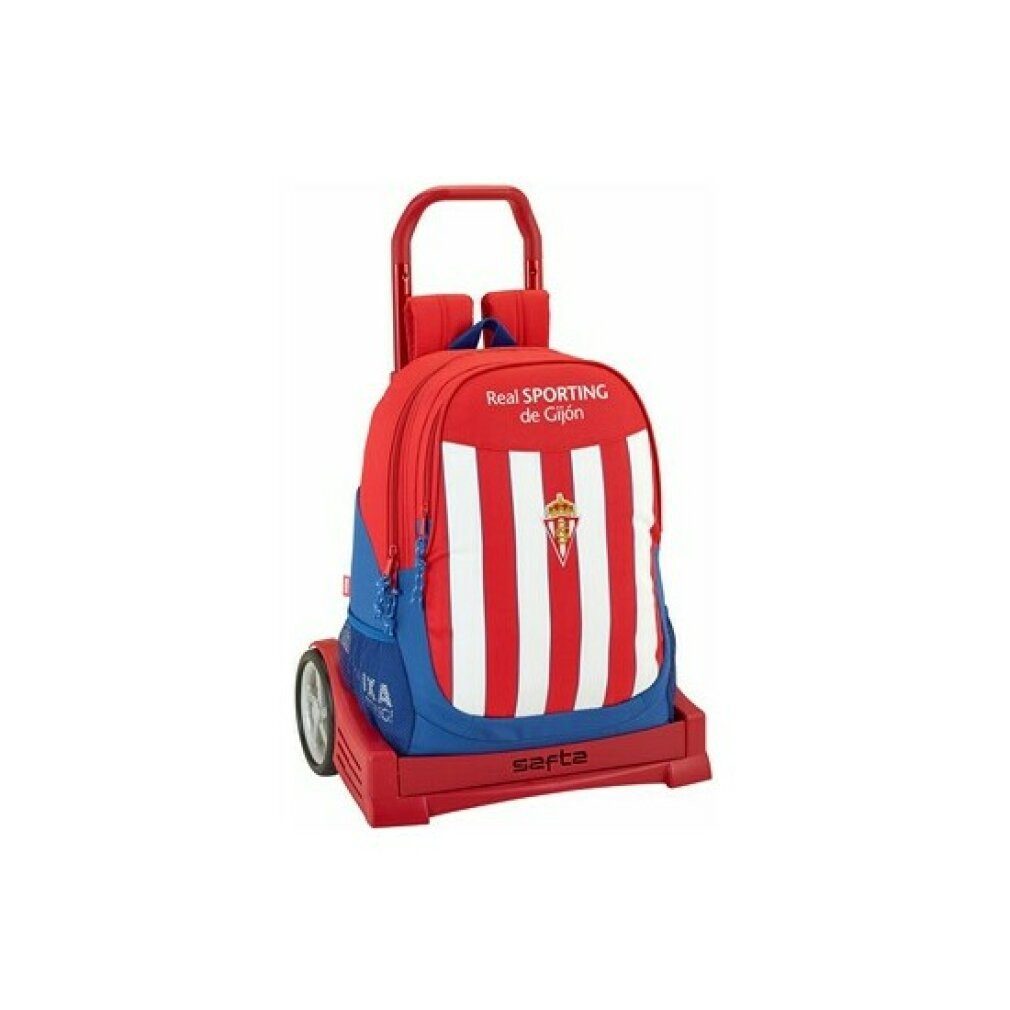 safta Daypack School Backpack With Wheels Evolution Real Sporting De Gijón White Red