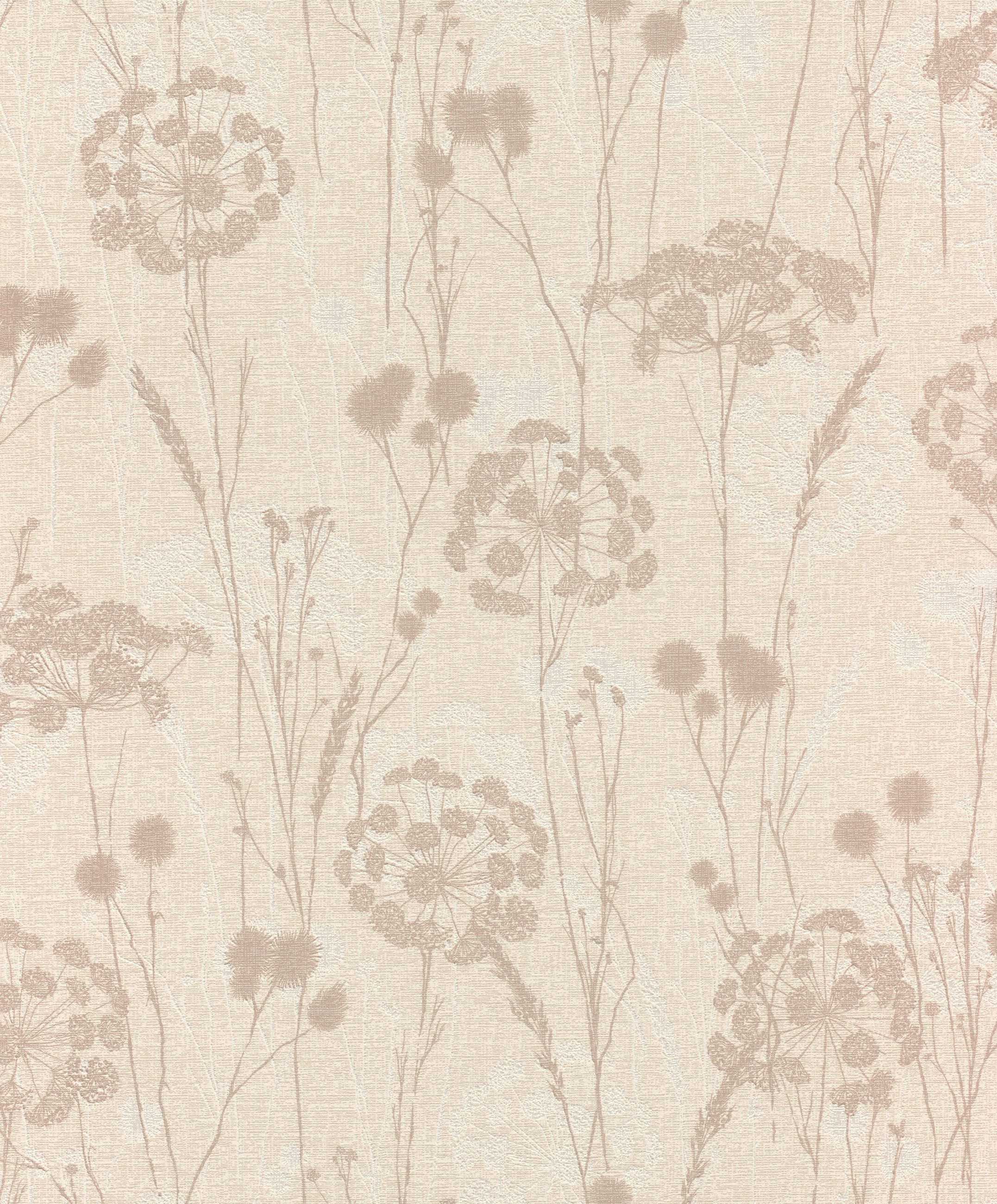 Rasch Vliestapete mit Gräsern und Strukturmuster in Beige - my moments, strukturiert, floral, natürlich, matt, gemustert, botanisch, geblümt, (1 Rolle, 1 St), Naturmotiv