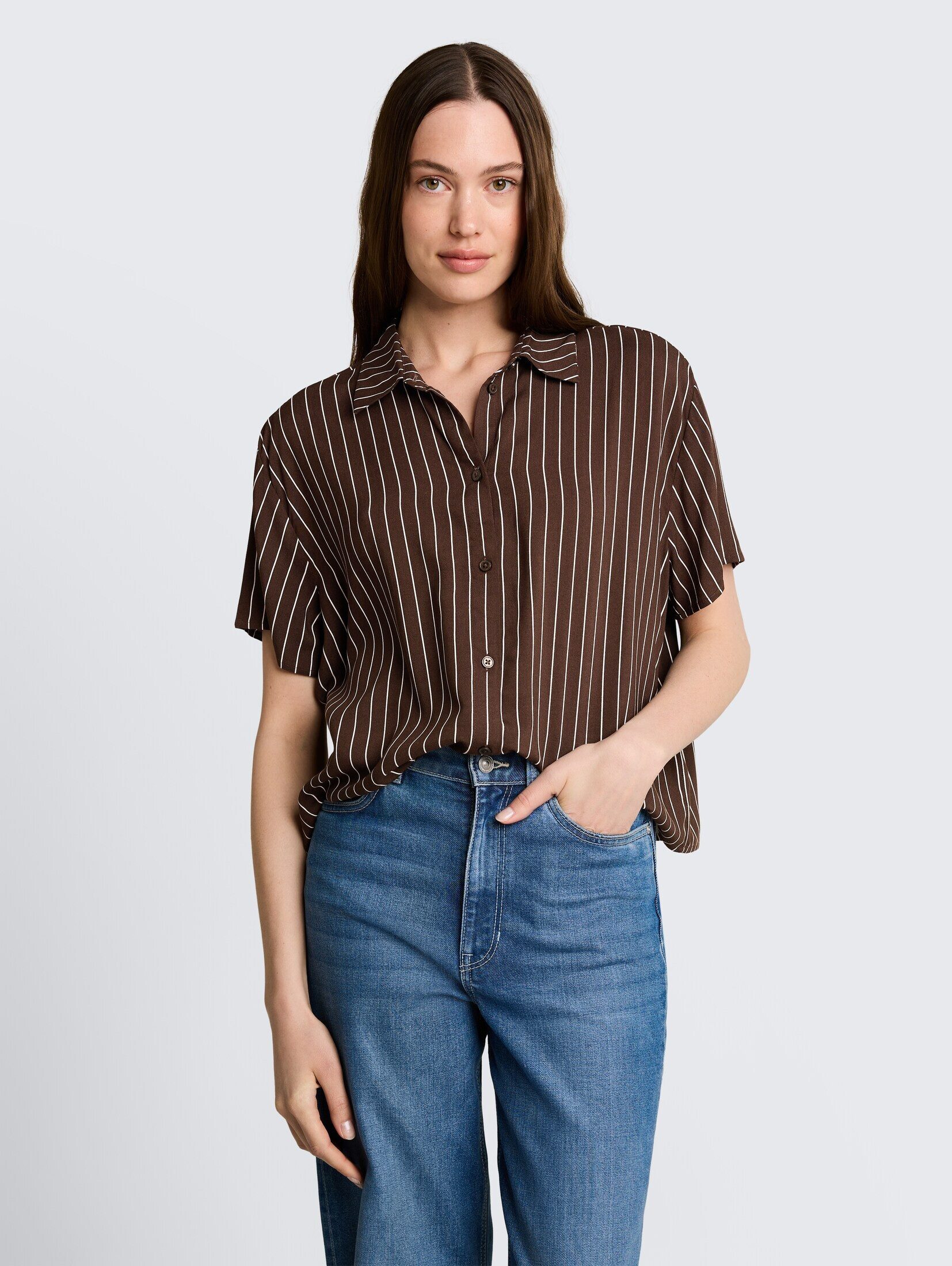 TOM TAILOR Denim Kurzarmbluse Blusen & Shirts Boxy Fit Hemdbluse aus Viskose