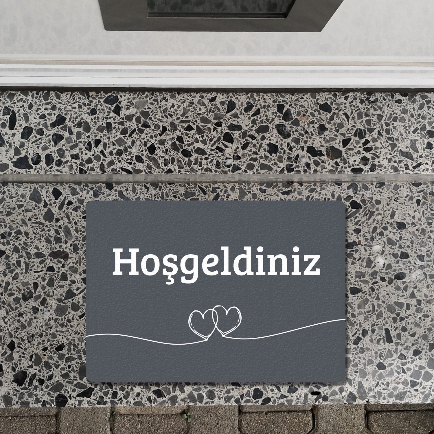 speecheese Fußmatte Fußmatte Hosgeldiniz türkisch in dunkelgrau mit Herzen günstig online kaufen
