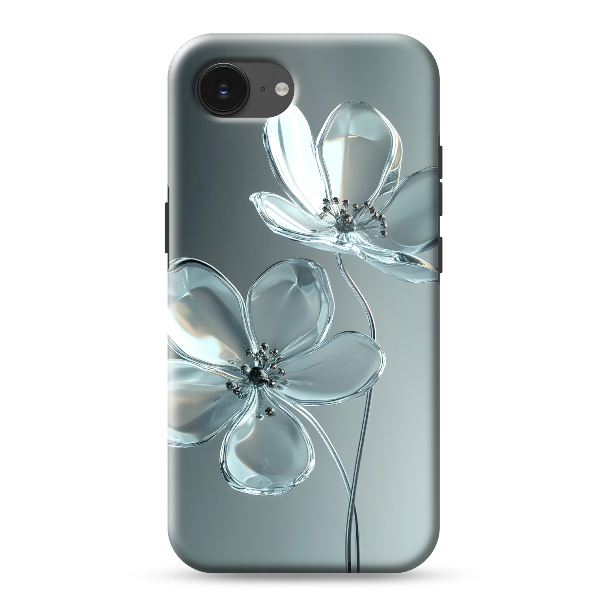 OnlyWow Handyhülle Magsafe für Apple iPhone 17e Kristall - Blumen - Grau, Phone Case, Hardcase, Stoßfest, Schutzhülle