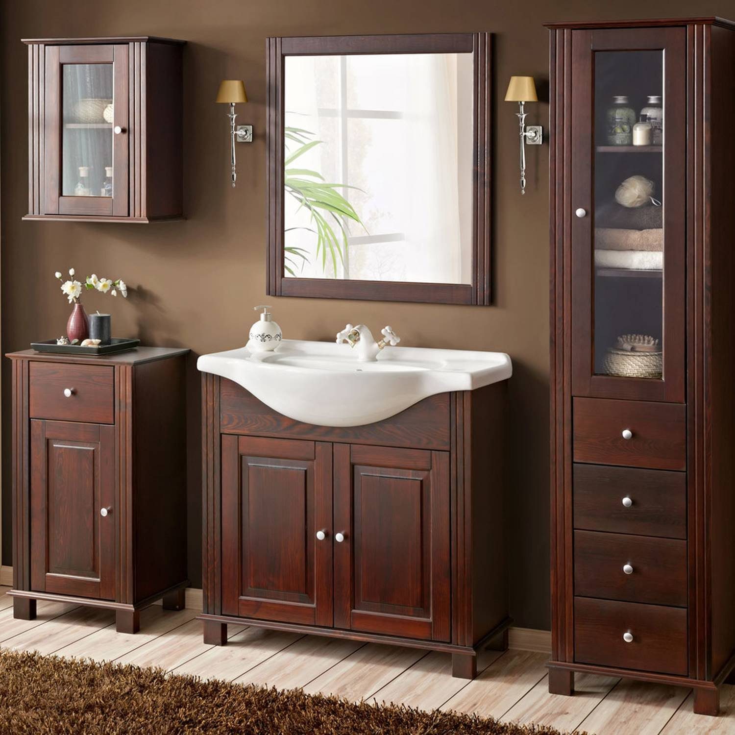 Lomadox Badmöbel-Set »AVEIRO-56«, (Spar-Set, 6-tlg), Landhaus inkl. 85