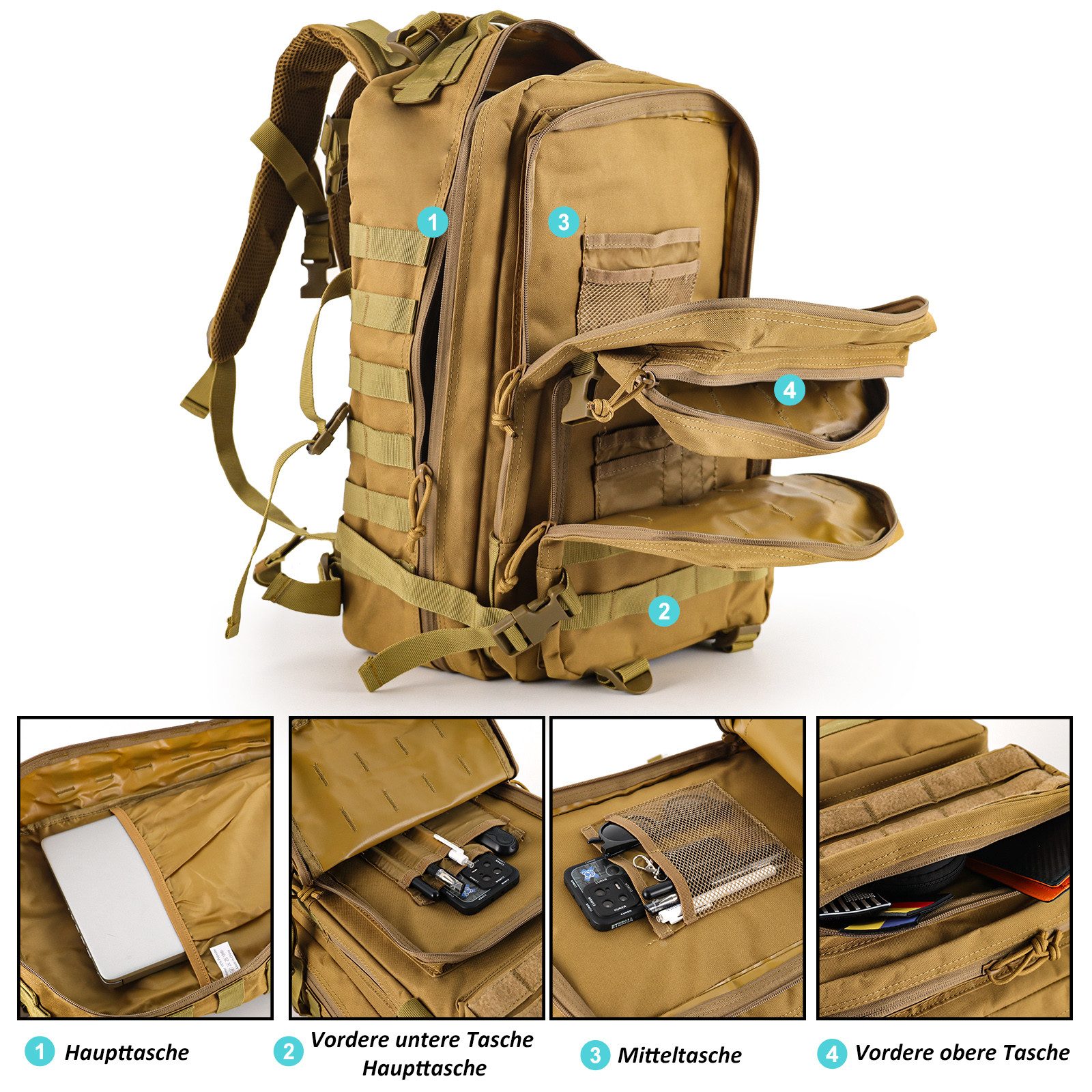 TAN.TOMI Rucksack Taktischer Rucksack 45L Wanderrucksack Militär Rucksack, Für Wandern, Jagd, Trekking und andere Outdooraktivitäten