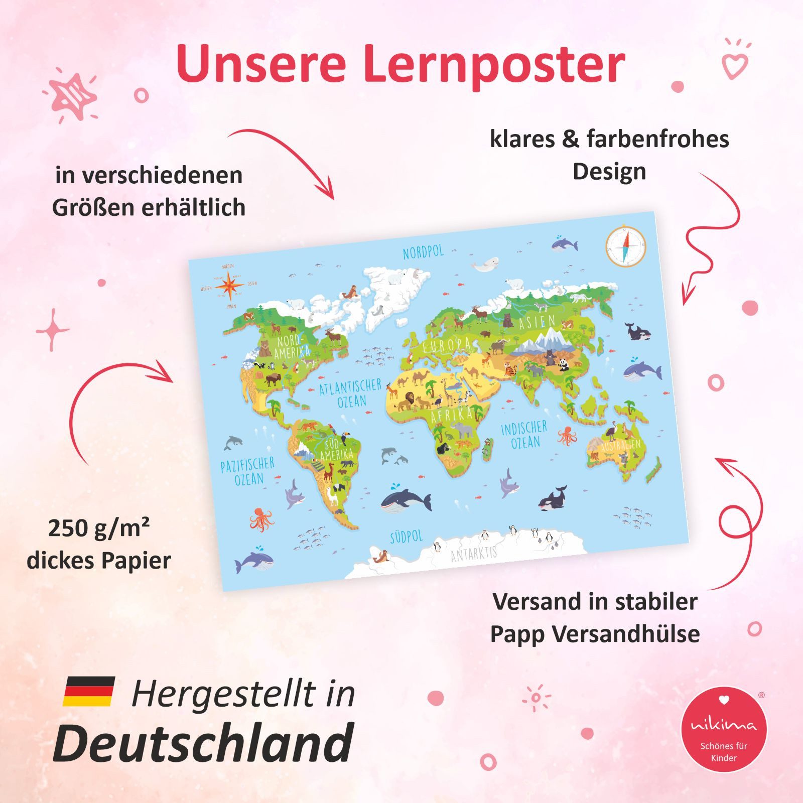 nikima Poster Kinder Weltkarte 3D, Weltkarte, günstig online kaufen
