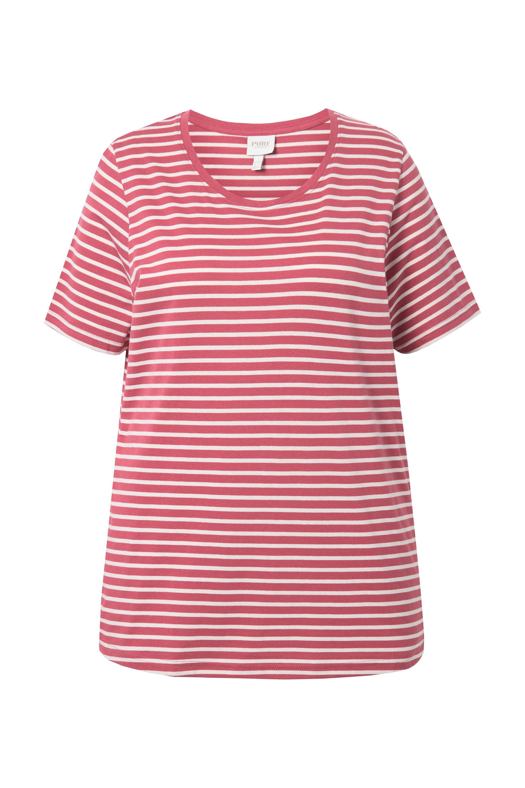 Ulla Popken Pyjamaoberteil Pyjamashirt Ringel Rundhals Halbarm Biobaumwolle günstig online kaufen