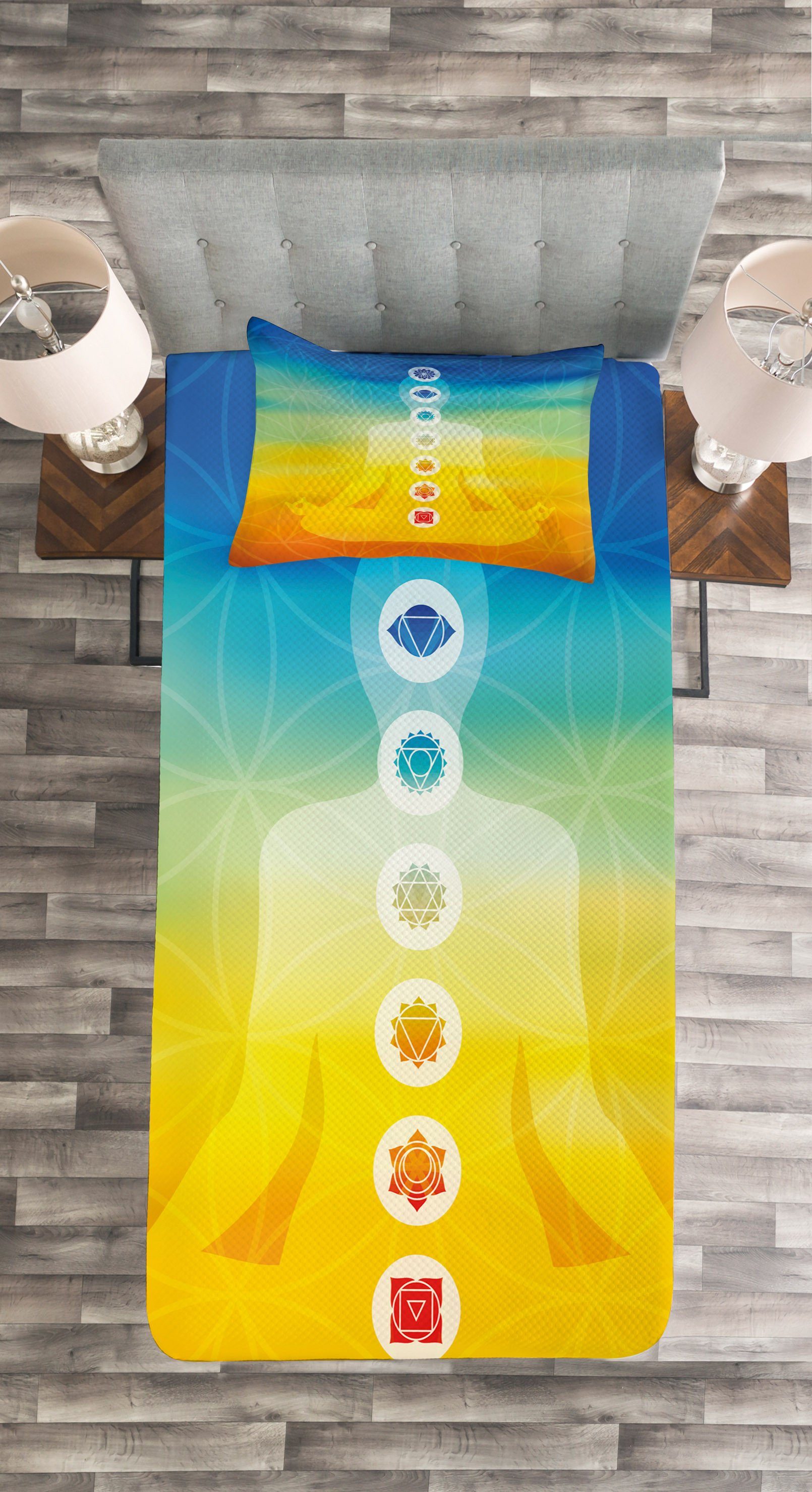 Chakra Tagesdecke Abakuhaus, Kissenbezügen Lotus Set Waschbar, in Körper-Silhouette mit