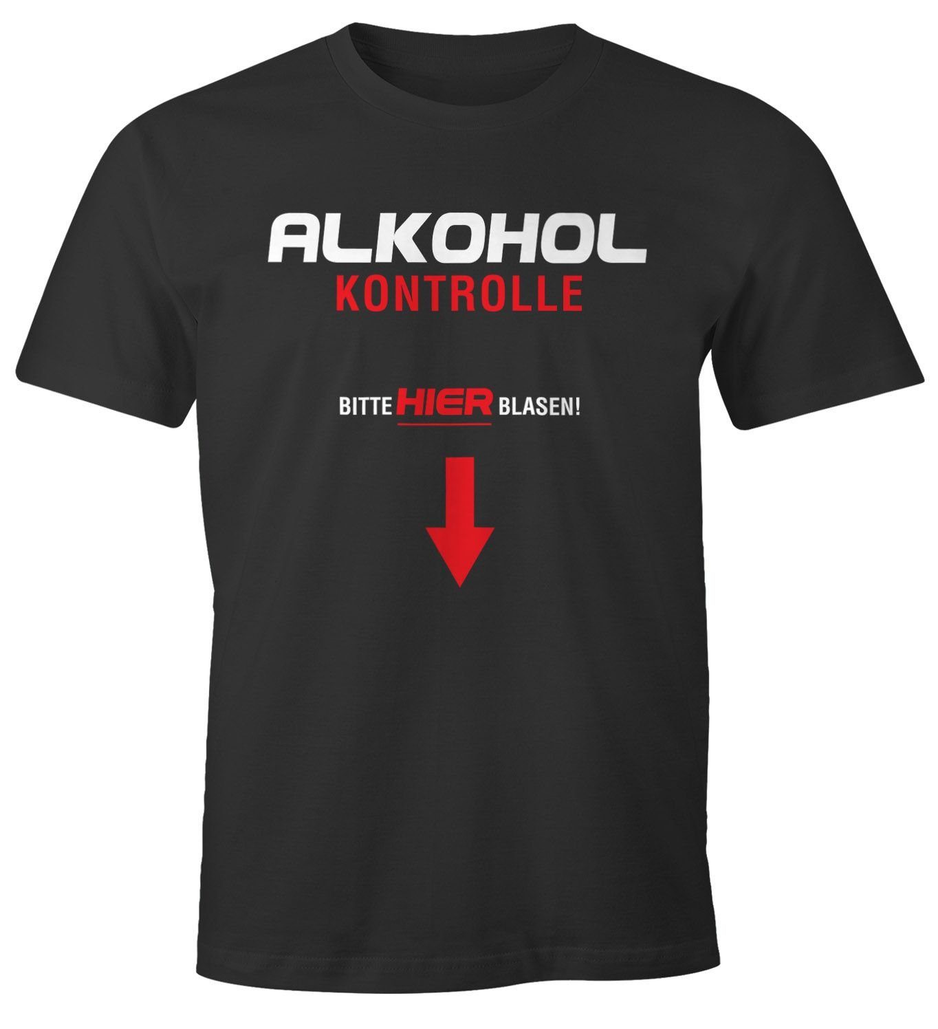 MoonWorks Print-Shirt Herren T-Shirt Alkoholkontrolle - Bitte hier blasen lustiges Trink Shirt Saufen Bier Party Moonworks® mit Print