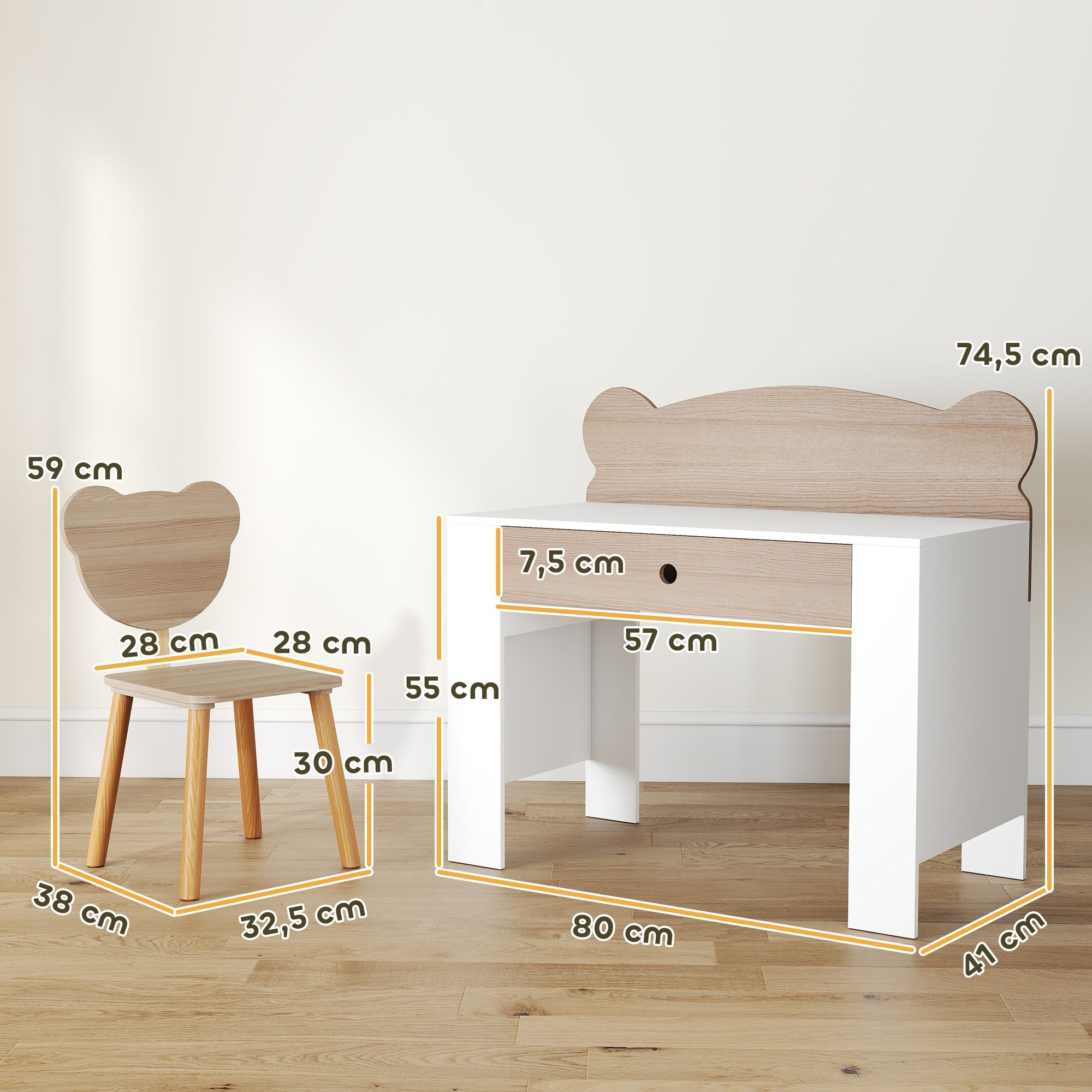 AIYAPLAY Kindertisch Kindertisch Schülerschreibtisch mit Schublade mit Bärenform (Kinderschreibtisch Set, 2-St., Kinder Schreibtisch und Stuhl), Jugendschreibti – Bild 3 von 5