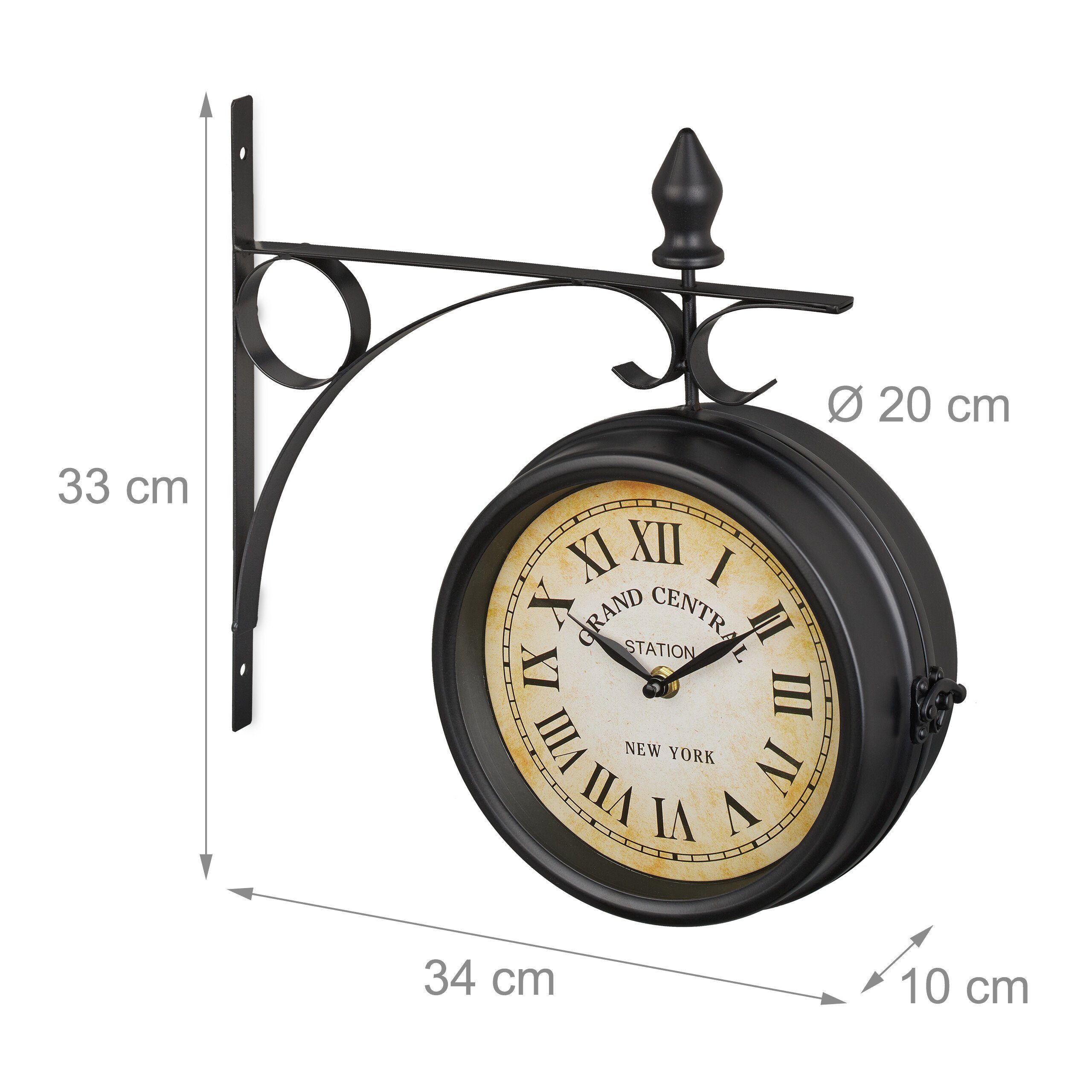relaxdays Wanduhr Doppelseitige Bahnhofsuhr in Schwarz – Bild 4 von 5
