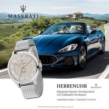 MASERATI Quarzuhr Maserati Herren Uhr Analog, Herrenuhr rund, groß (ca. 42mm) Edelstahlarmband, Made-In Italy