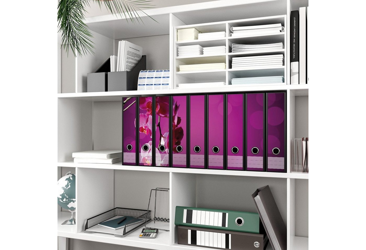 Thumbnail - Wallario Etiketten Rosafarbene Orchidee Blüten in pink, Ordnerrücken-Sticker in verschiedenen Ausführungen
